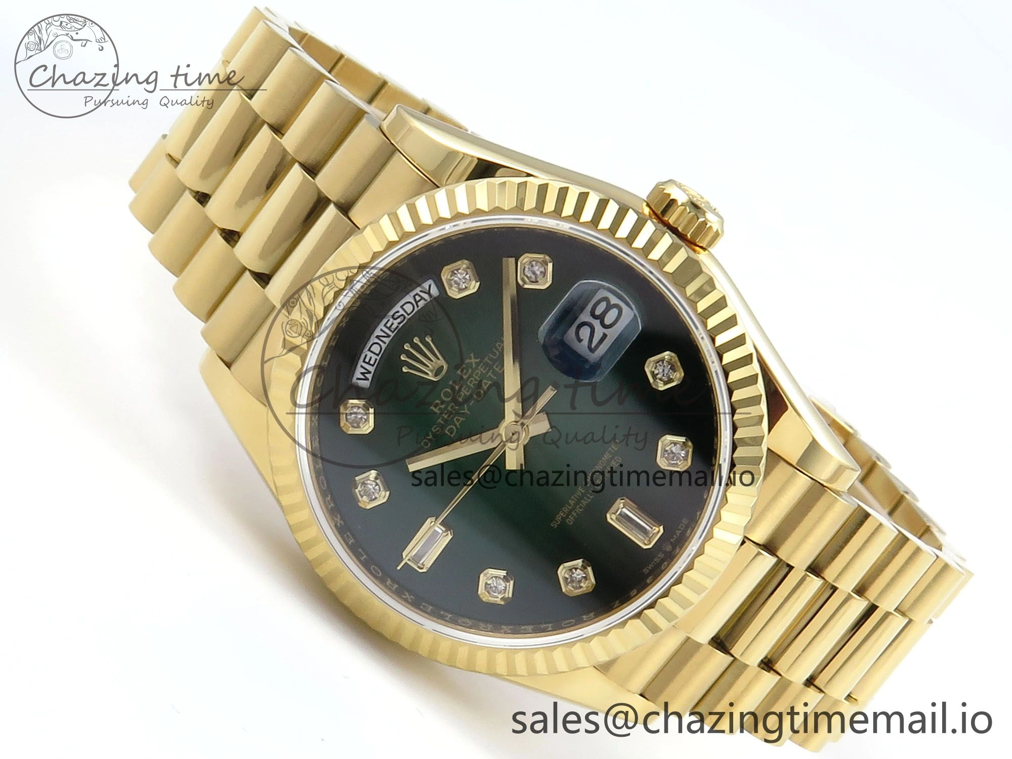 Day Date 36 YG 128238 KF 1:1 Best Edition Green Ombre Dial on President Bracelet A2836 (Gain Weight)