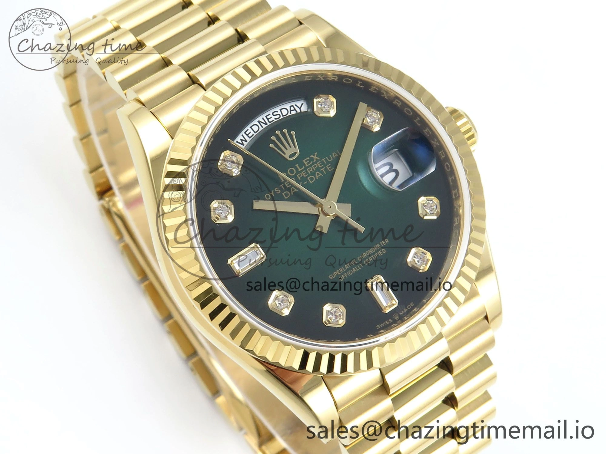 Day Date 36 YG 128238 KF 1:1 Best Edition Green Ombre Dial on President Bracelet A2836 (Gain Weight)