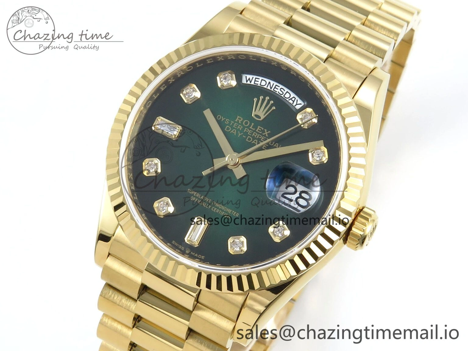 Day Date 36 YG 128238 KF 1:1 Best Edition Green Ombre Dial on President Bracelet A2836 (Gain Weight)