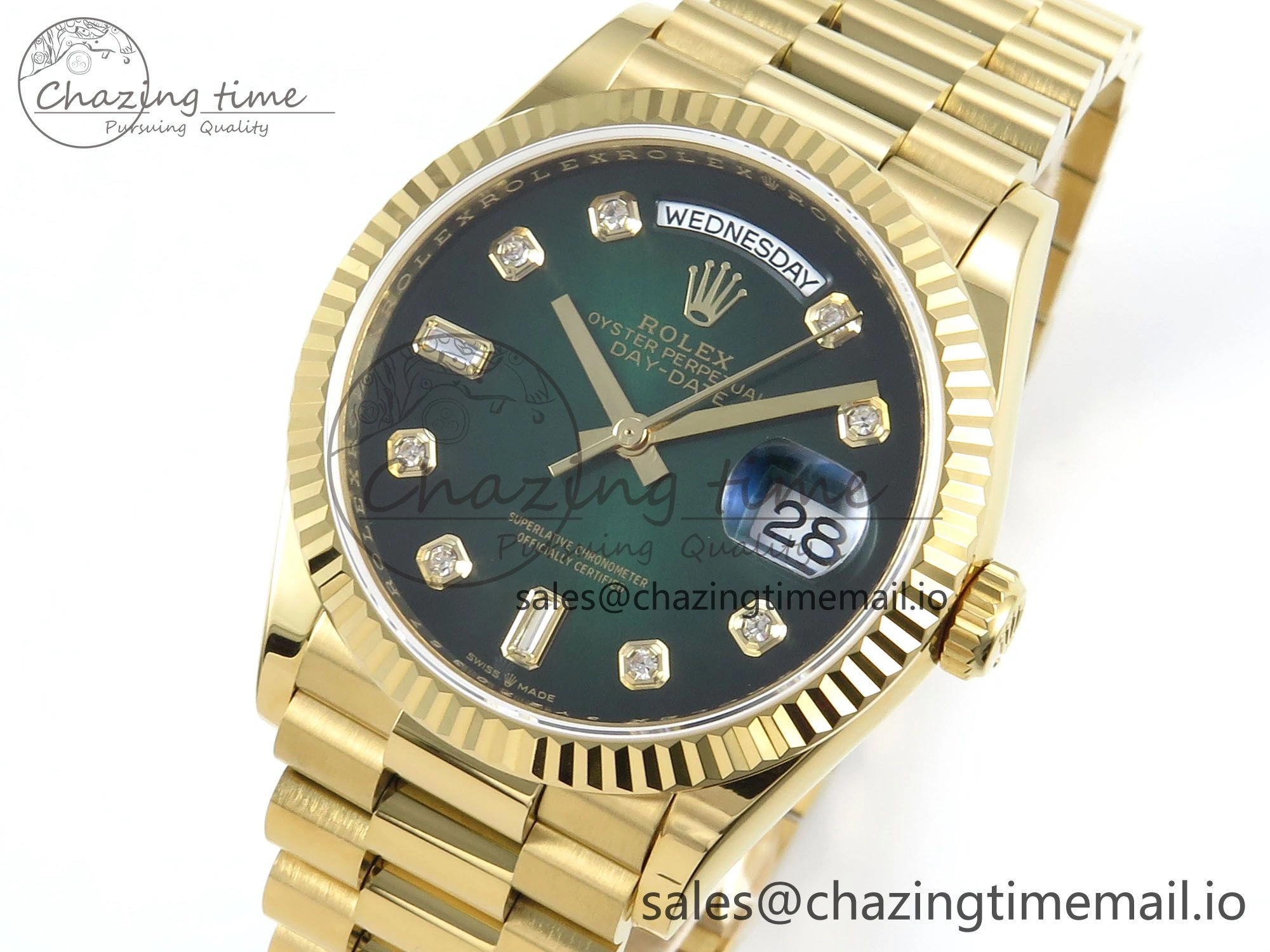 Day Date 36 YG 128238 KF 1:1 Best Edition Green Ombre Dial on President Bracelet A2836 (Gain Weight)