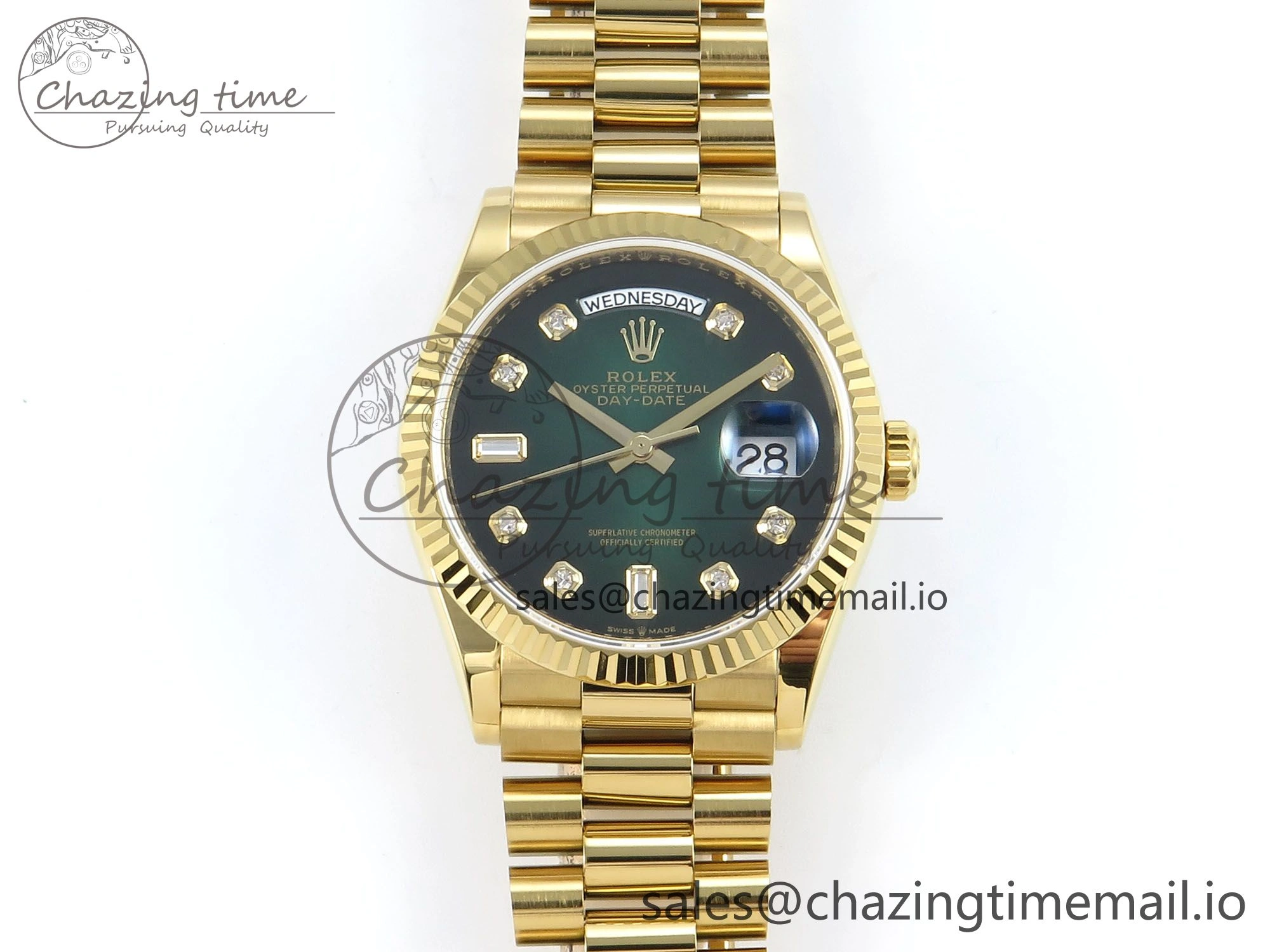 Day Date 36 YG 128238 KF 1:1 Best Edition Green Ombre Dial on President Bracelet A2836 (Gain Weight)