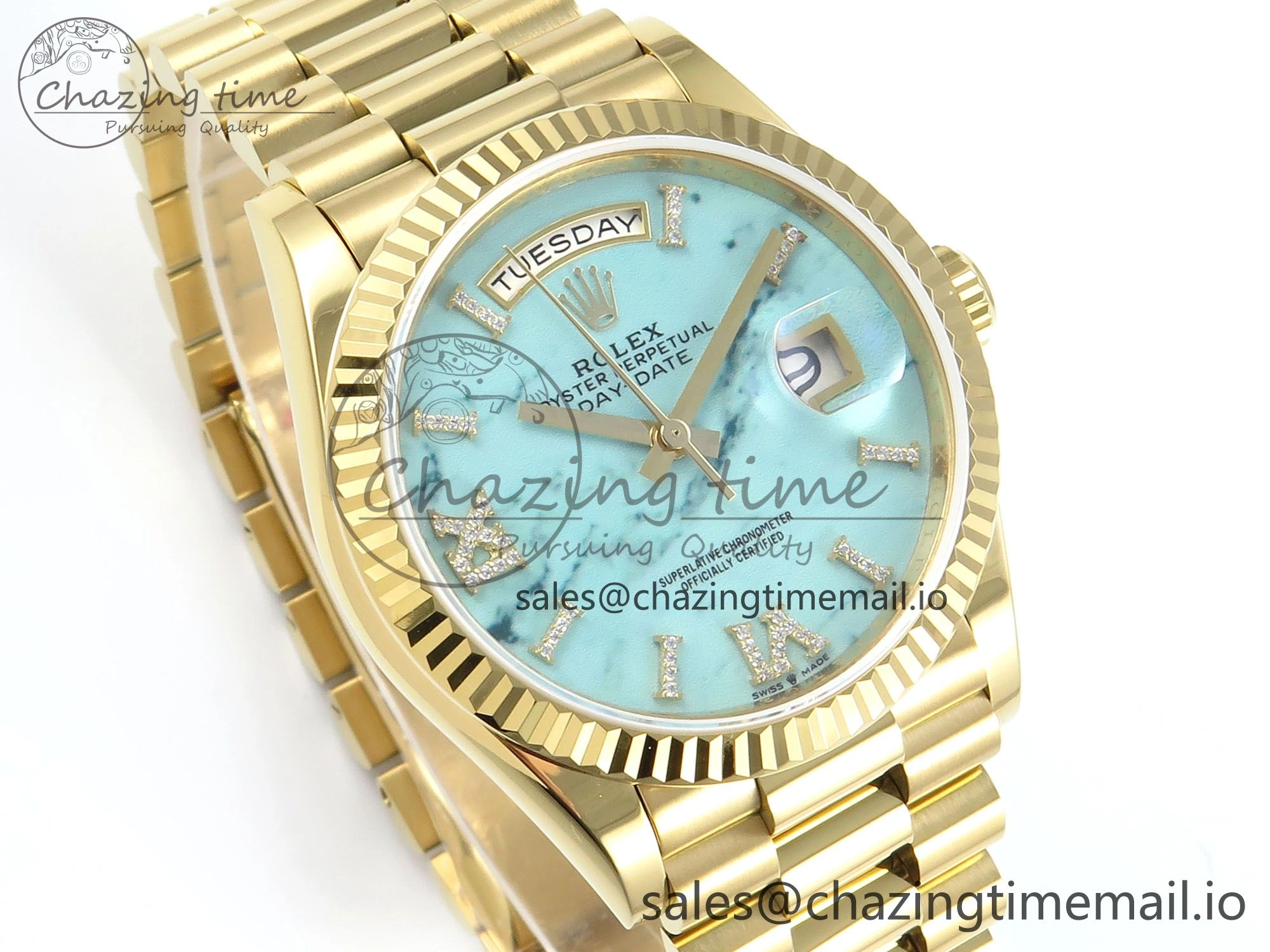 Day Date 36 YG 128238 KF 1:1 Best Edition Turquoise Dial on President Bracelet A2836 (Gain Weight)