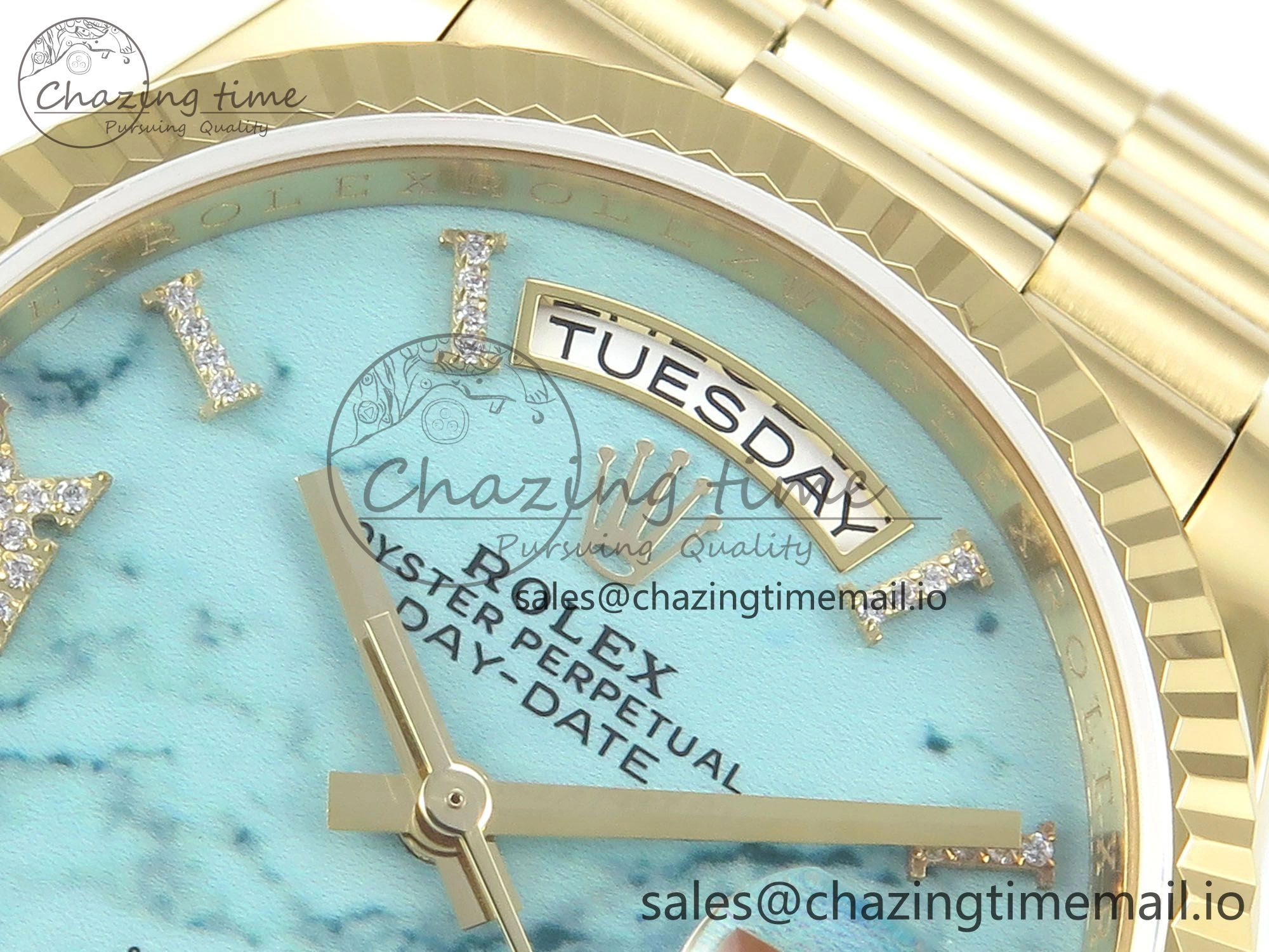 Day Date 36 YG 128238 KF 1:1 Best Edition Turquoise Dial on President Bracelet A2836 (Gain Weight)