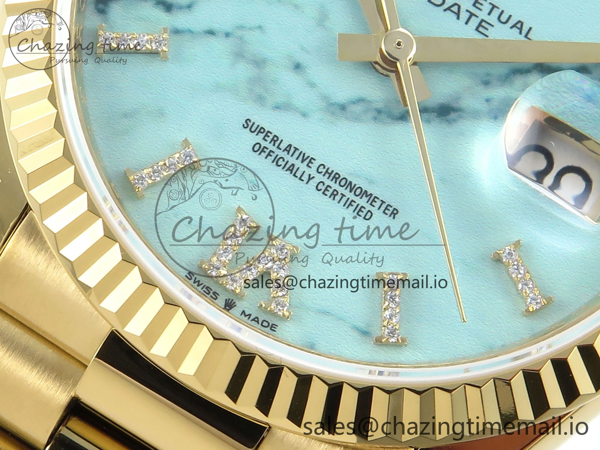 Day Date 36 YG 128238 KF 1:1 Best Edition Turquoise Dial on President Bracelet A2836 (Gain Weight)