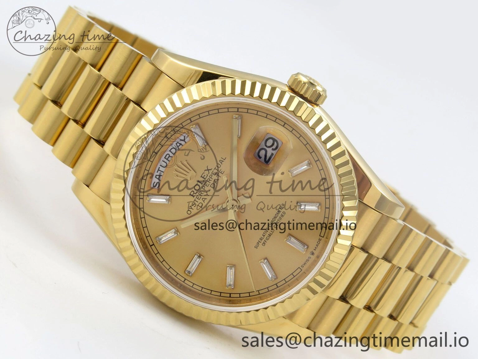 Day Date 36 YG 128238 KF 1:1 Best Edition YG Crystal Dial on President Bracelet A2836 (Gain Weight)