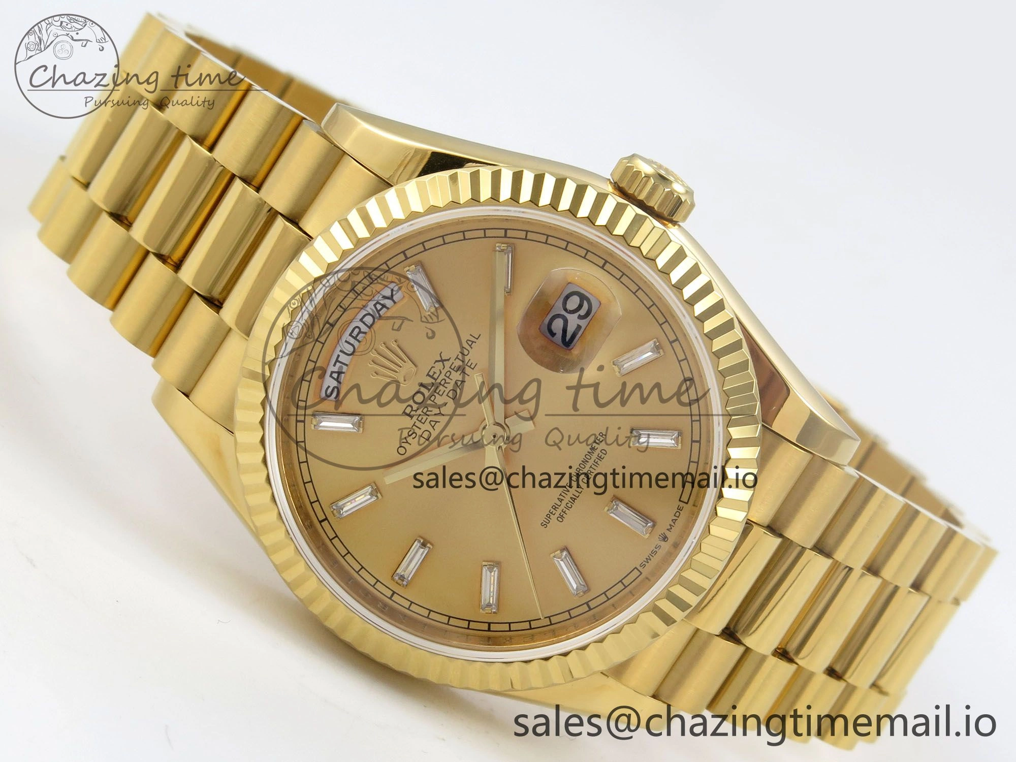 Day Date 36 YG 128238 KF 1:1 Best Edition YG Crystal Dial on President Bracelet A2836 (Gain Weight)