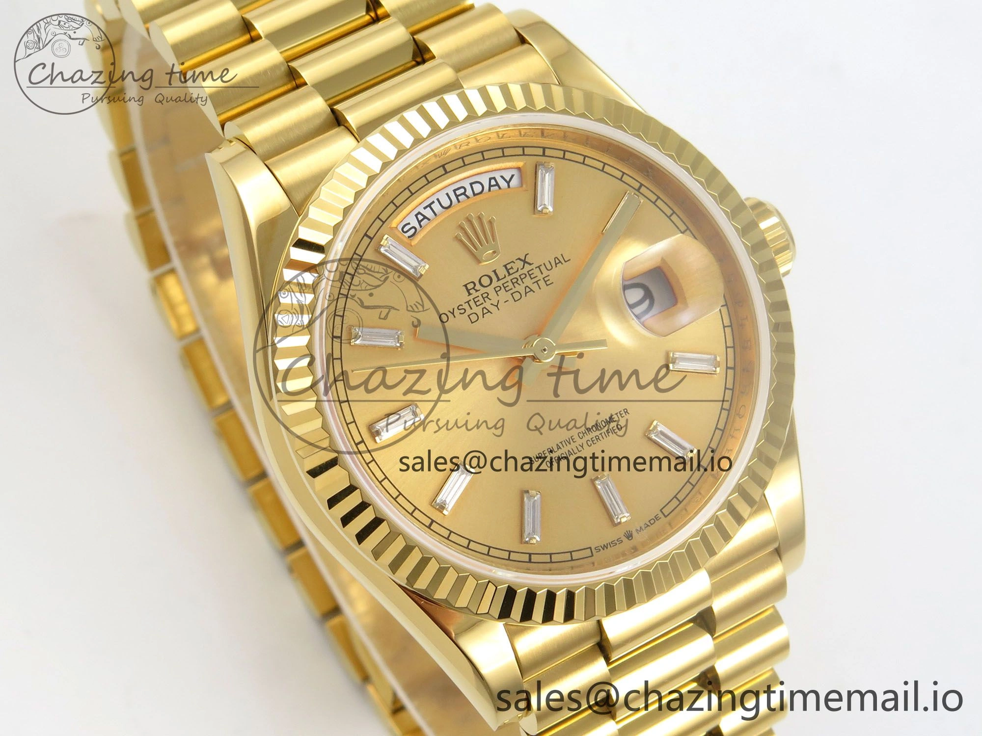 Day Date 36 YG 128238 KF 1:1 Best Edition YG Crystal Dial on President Bracelet A2836 (Gain Weight)