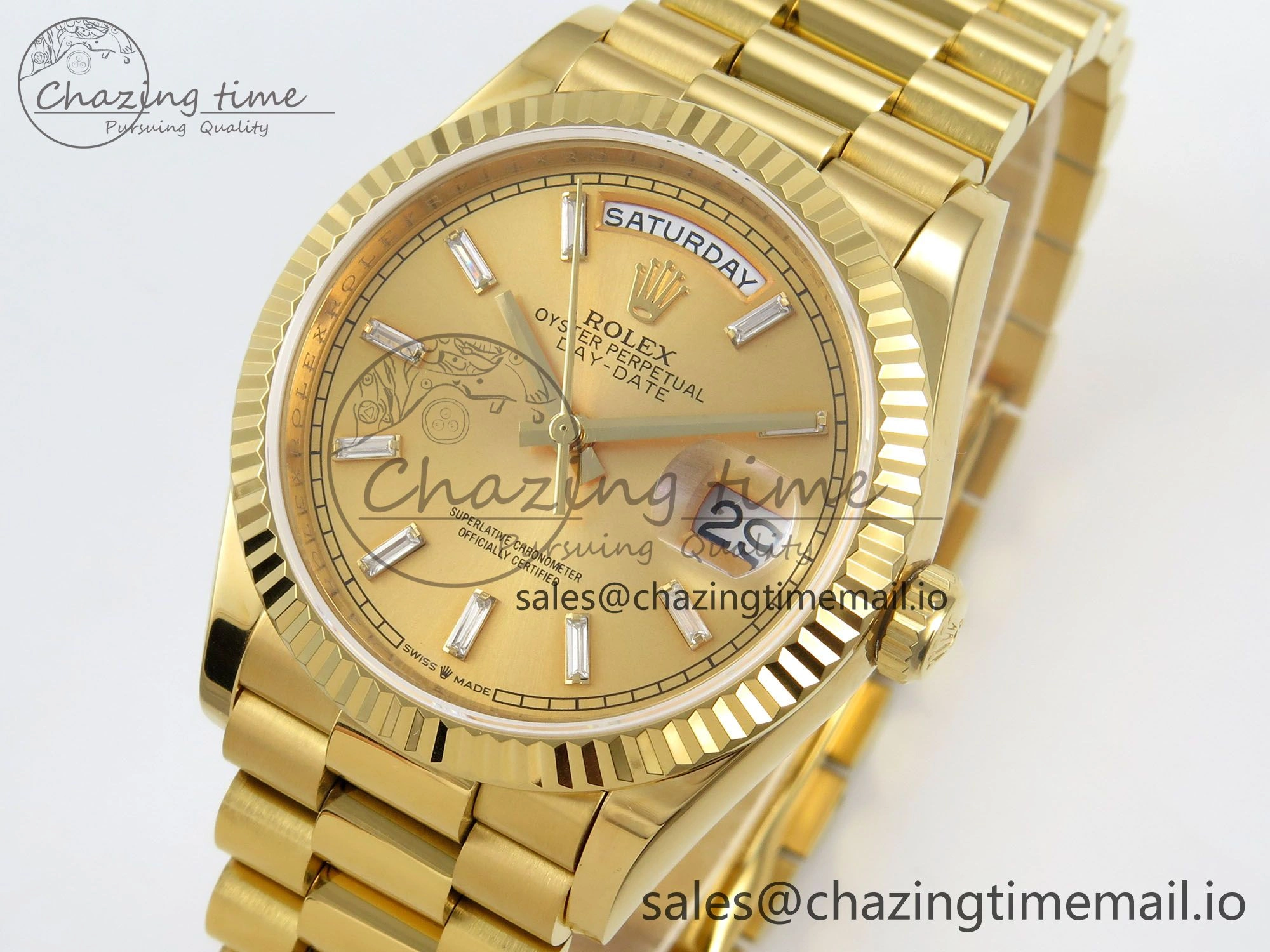 Day Date 36 YG 128238 KF 1:1 Best Edition YG Crystal Dial on President Bracelet A2836 (Gain Weight)