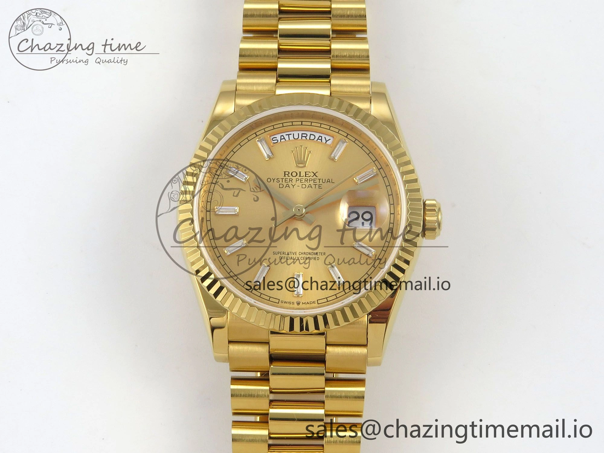 Day Date 36 YG 128238 KF 1:1 Best Edition YG Crystal Dial on President Bracelet A2836 (Gain Weight)