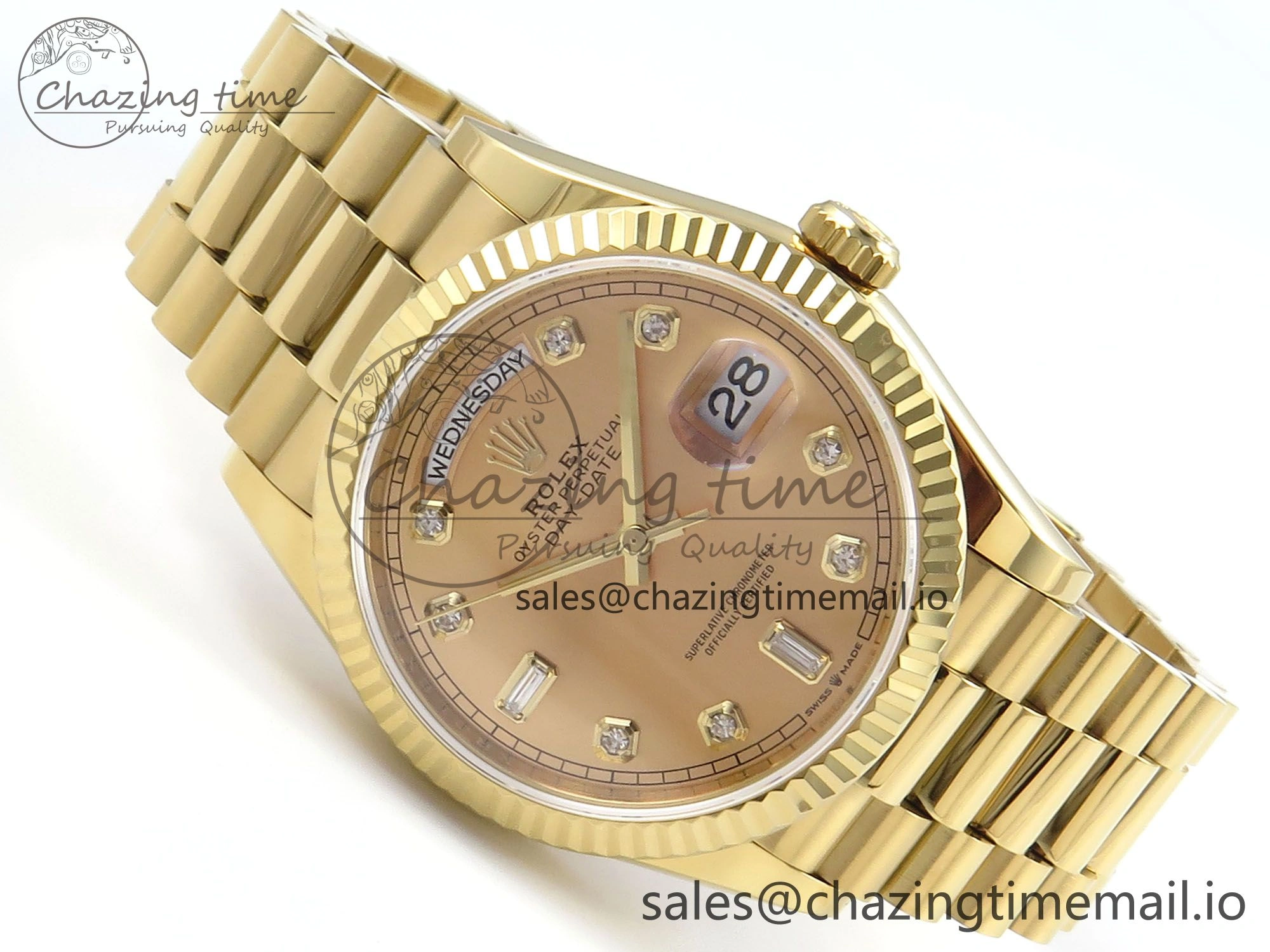 Day Date 36 YG 128238 KF 1:1 Best Edition YG Diamonds Dial on President Bracelet A2836 (Gain Weight)
