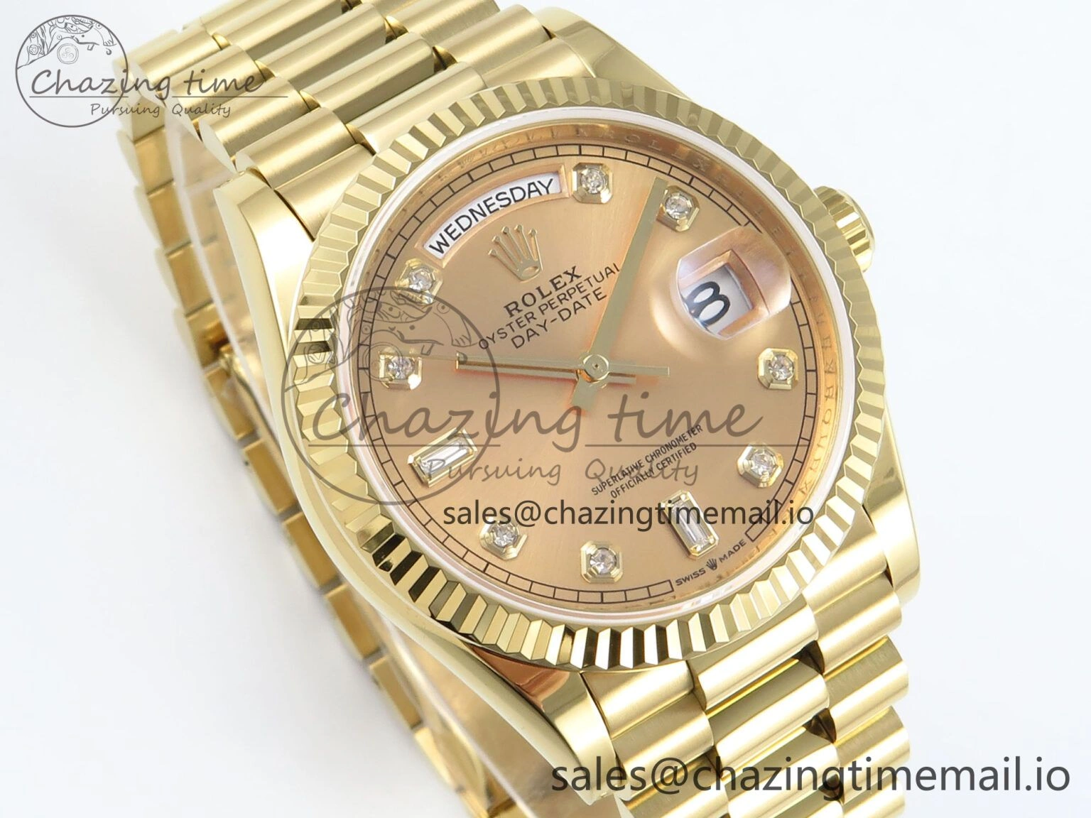Day Date 36 YG 128238 KF 1:1 Best Edition YG Diamonds Dial on President Bracelet A2836 (Gain Weight)