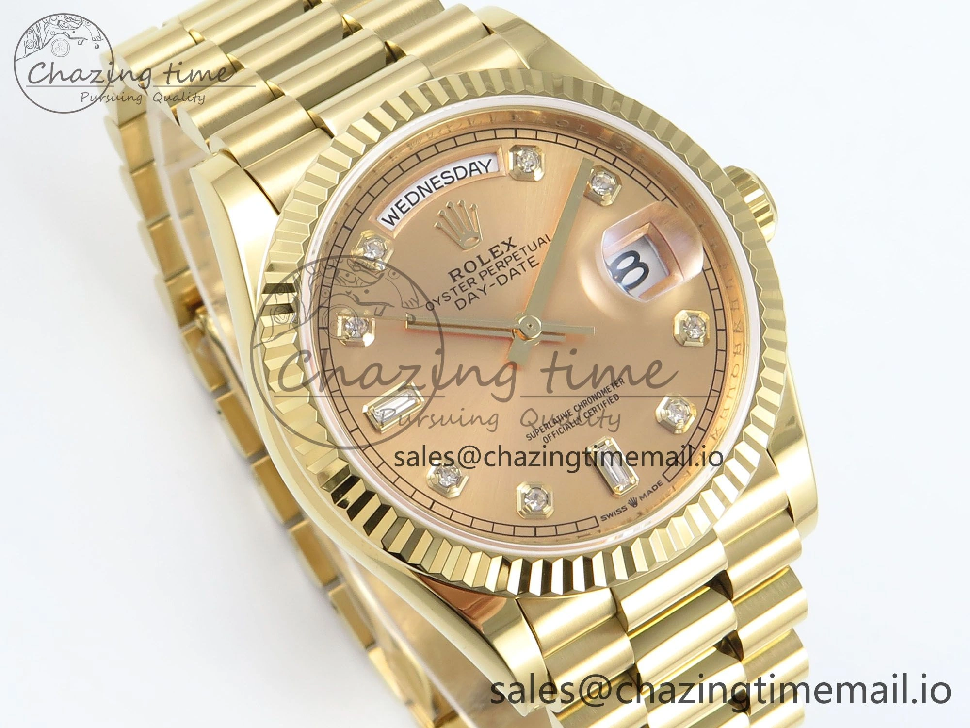 Day Date 36 YG 128238 KF 1:1 Best Edition YG Diamonds Dial on President Bracelet A2836 (Gain Weight)