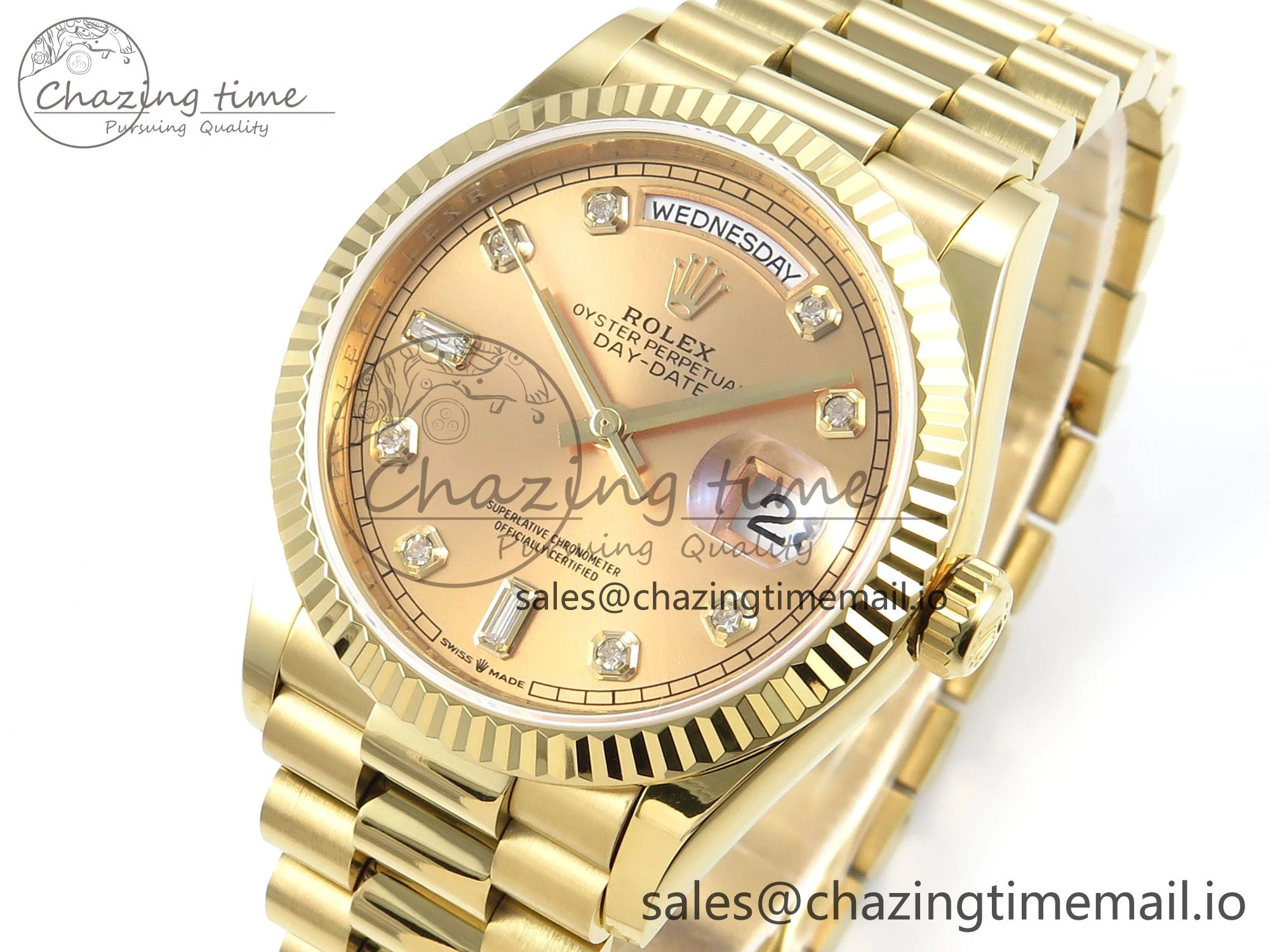 Day Date 36 YG 128238 KF 1:1 Best Edition YG Diamonds Dial on President Bracelet A2836 (Gain Weight)