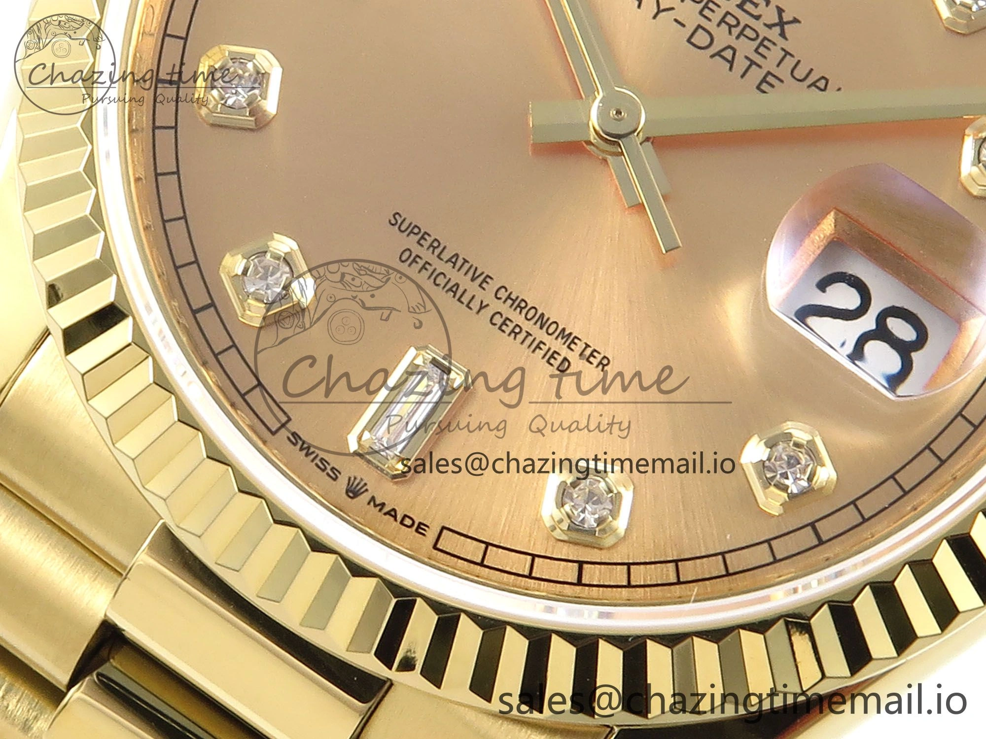 Day Date 36 YG 128238 KF 1:1 Best Edition YG Diamonds Dial on President Bracelet A2836 (Gain Weight)