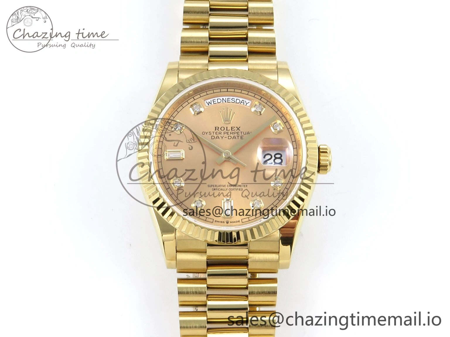 Day Date 36 YG 128238 KF 1:1 Best Edition YG Diamonds Dial on President Bracelet A2836 (Gain Weight)