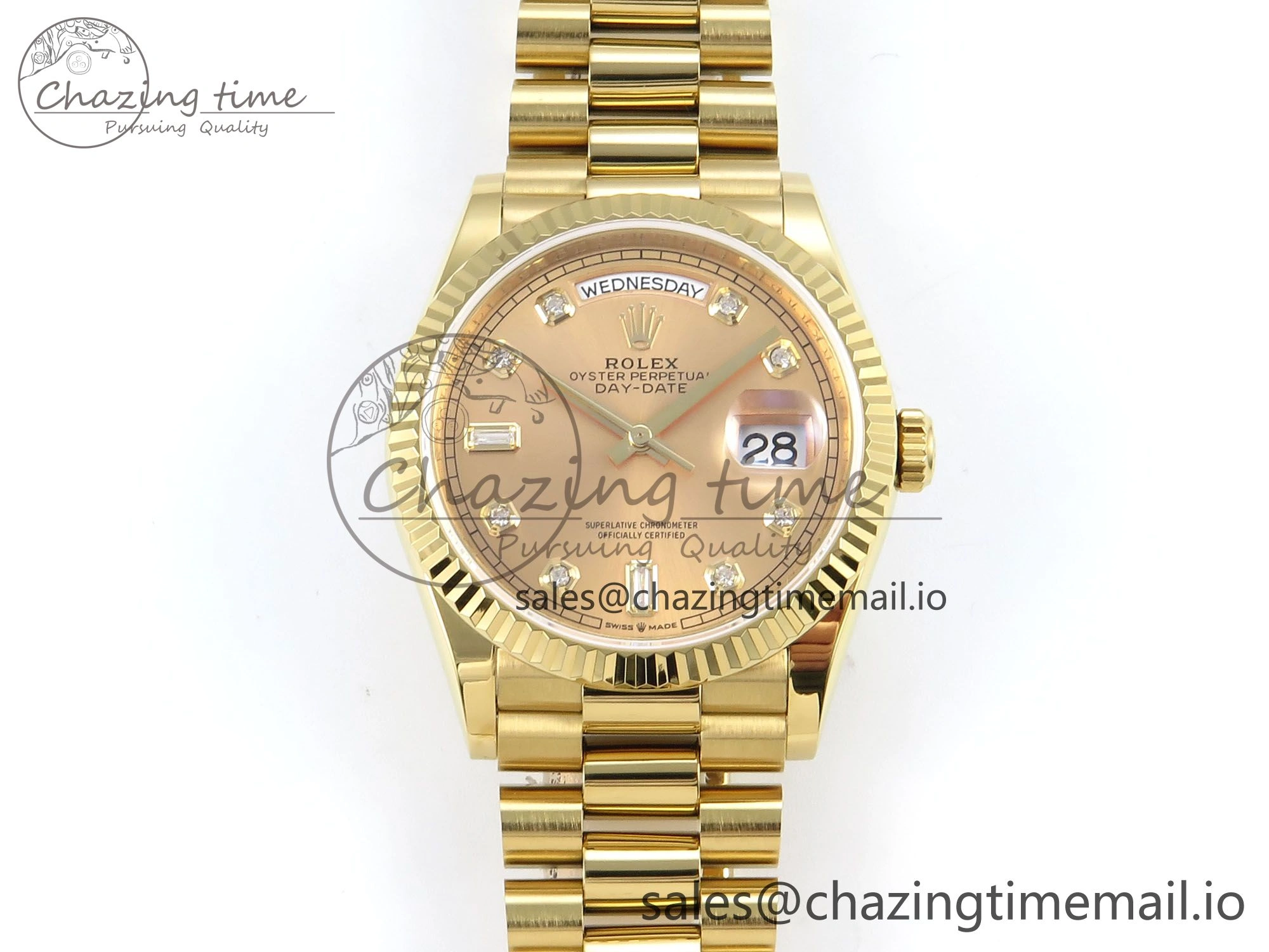 Day Date 36 YG 128238 KF 1:1 Best Edition YG Diamonds Dial on President Bracelet A2836 (Gain Weight)