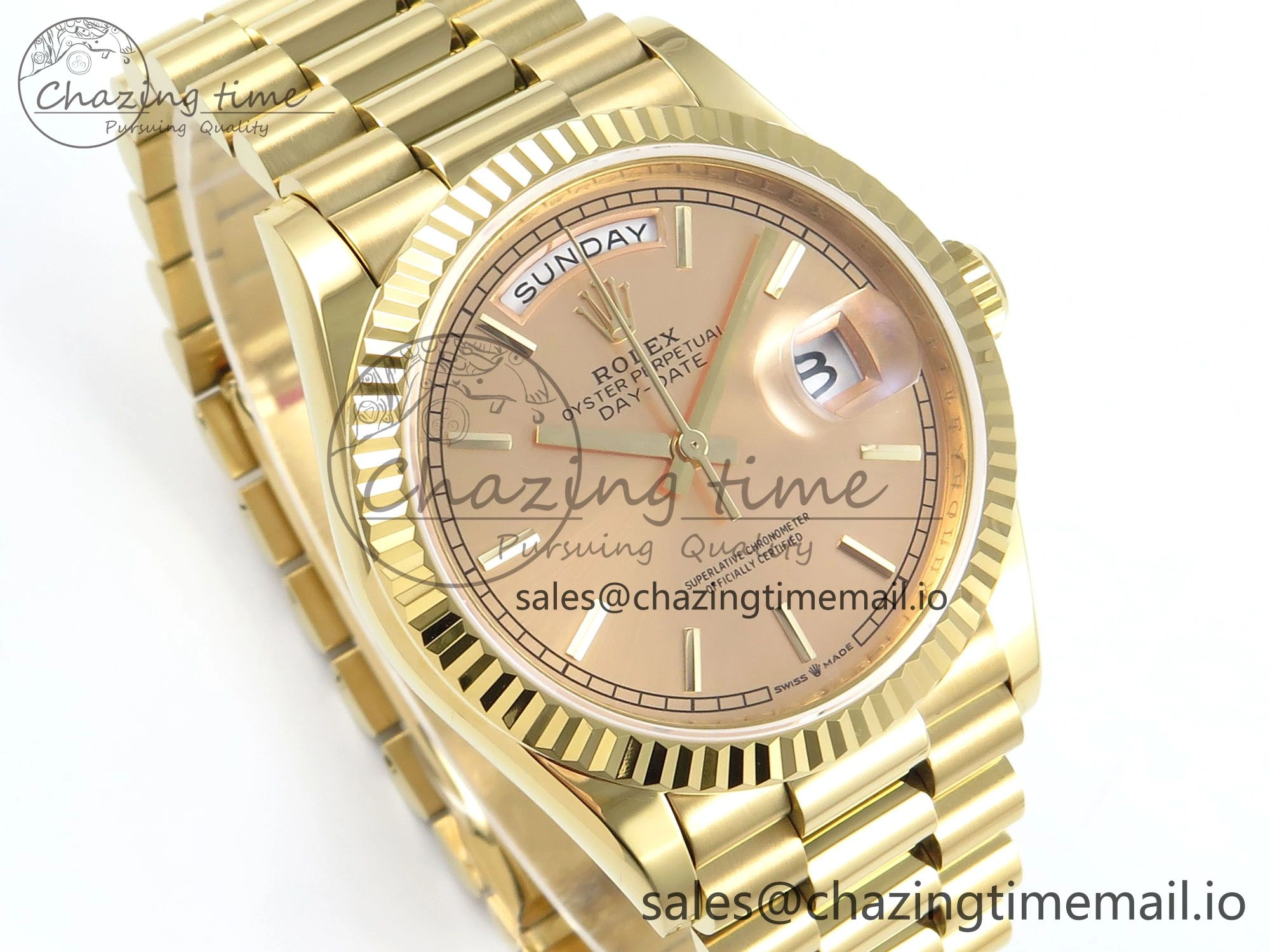 Day Date 36 YG 128238 KF 1:1 Best Edition YG Stick Dial on President Bracelet A2836 (Gain Weight)