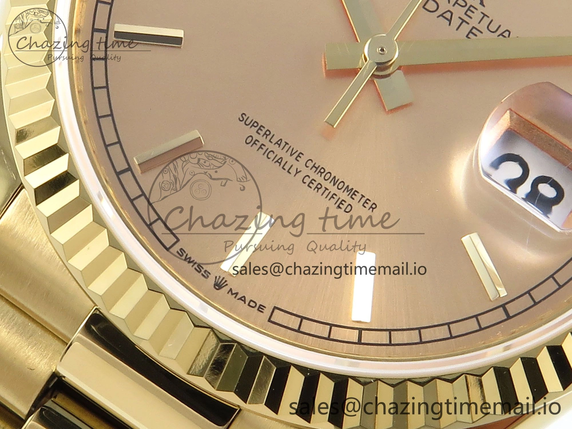 Day Date 36 YG 128238 KF 1:1 Best Edition YG Stick Dial on President Bracelet A2836 (Gain Weight)