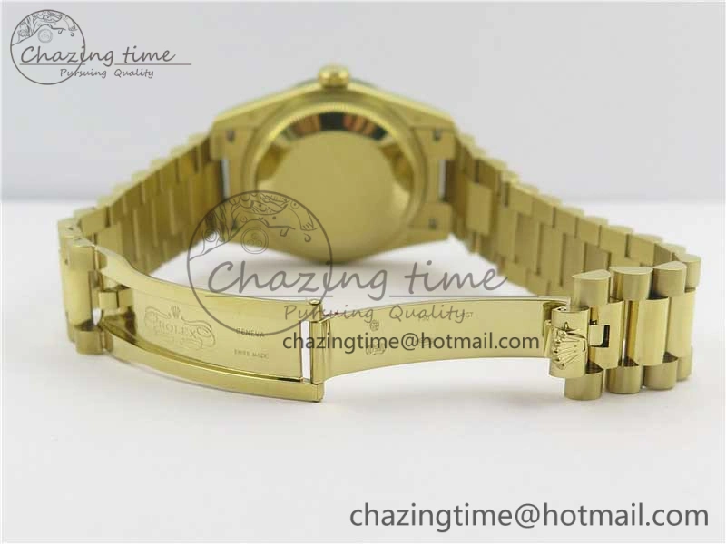 Day-Date 36 YG 128239 Bp Maker Best Edition Green Dial Crystral Markers on YG President Bracelet