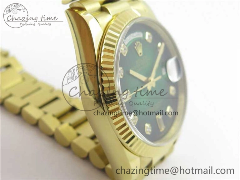 Day-Date 36 YG 128239 Bp Maker Best Edition Green Dial Crystral Markers on YG President Bracelet