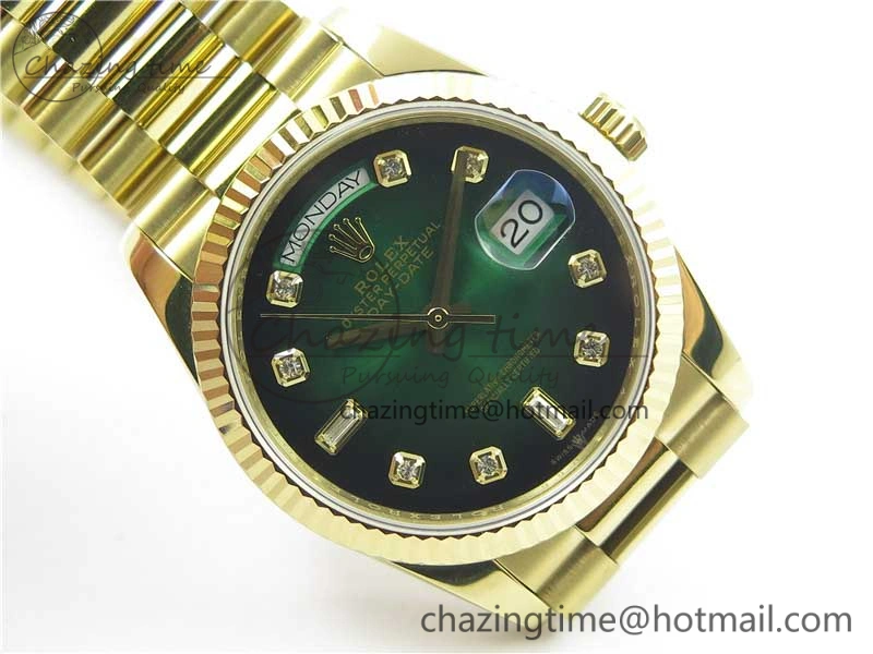 Day-Date 36 YG 128239 Bp Maker Best Edition Green Dial Crystral Markers on YG President Bracelet