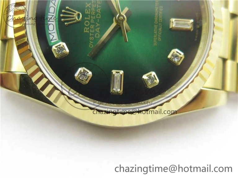 Day-Date 36 YG 128239 Bp Maker Best Edition Green Dial Crystral Markers on YG President Bracelet