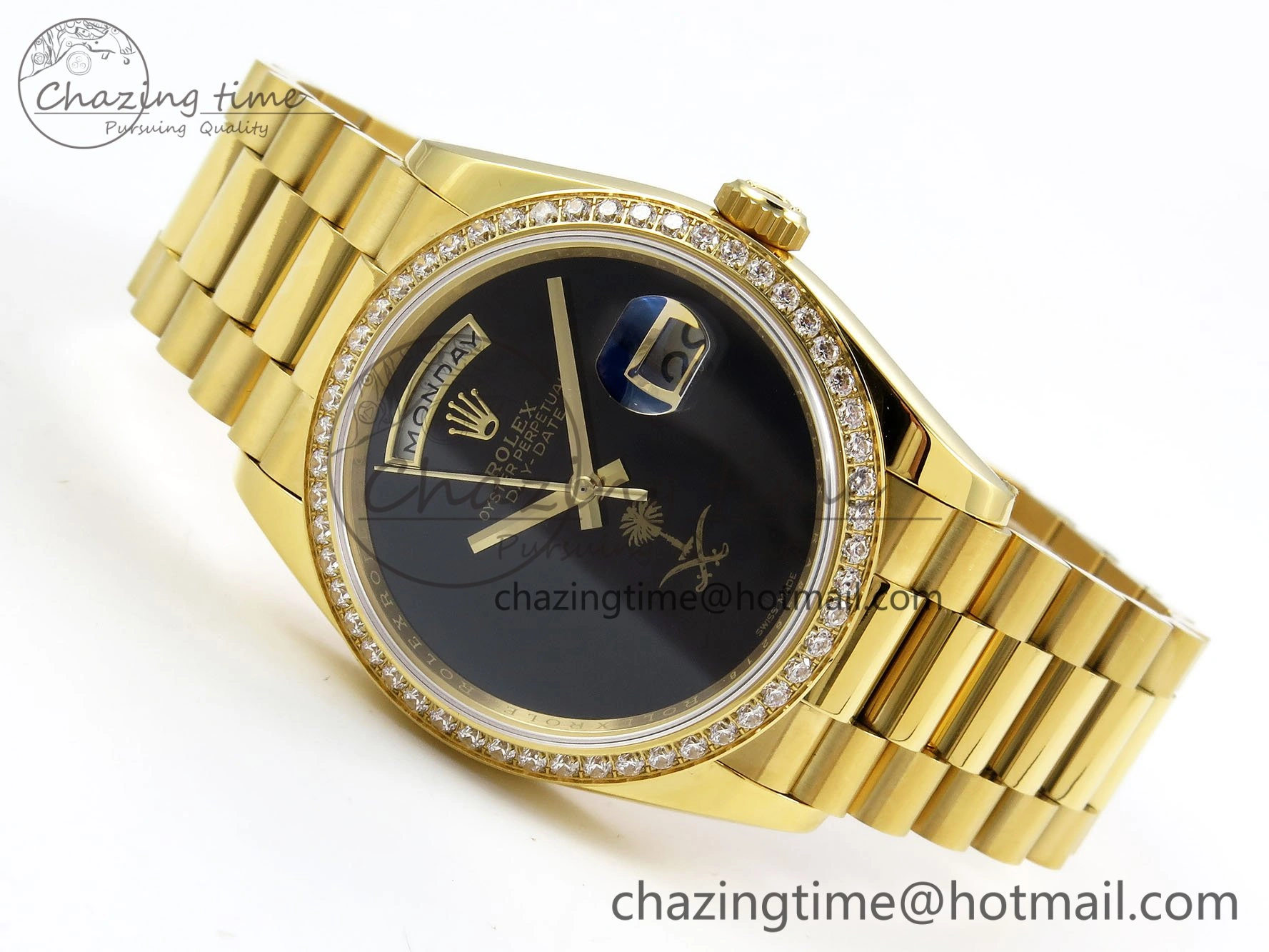 Day Date 36 YG RAF 1:1 Best Edition Black Oman Dial Diamonds Bezel on YG Bracelet A2836