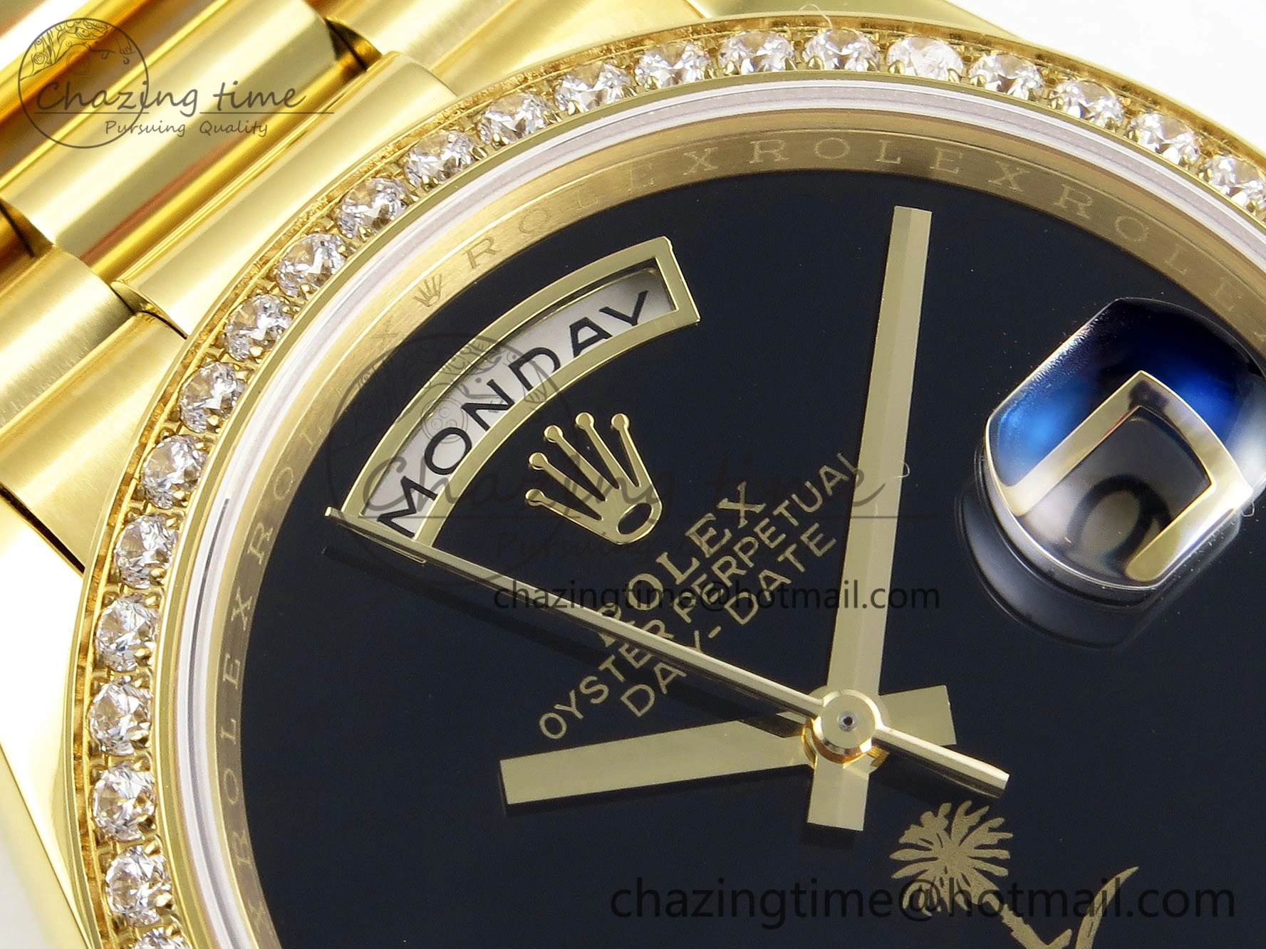 Day Date 36 YG RAF 1:1 Best Edition Black Oman Dial Diamonds Bezel on YG Bracelet A2836