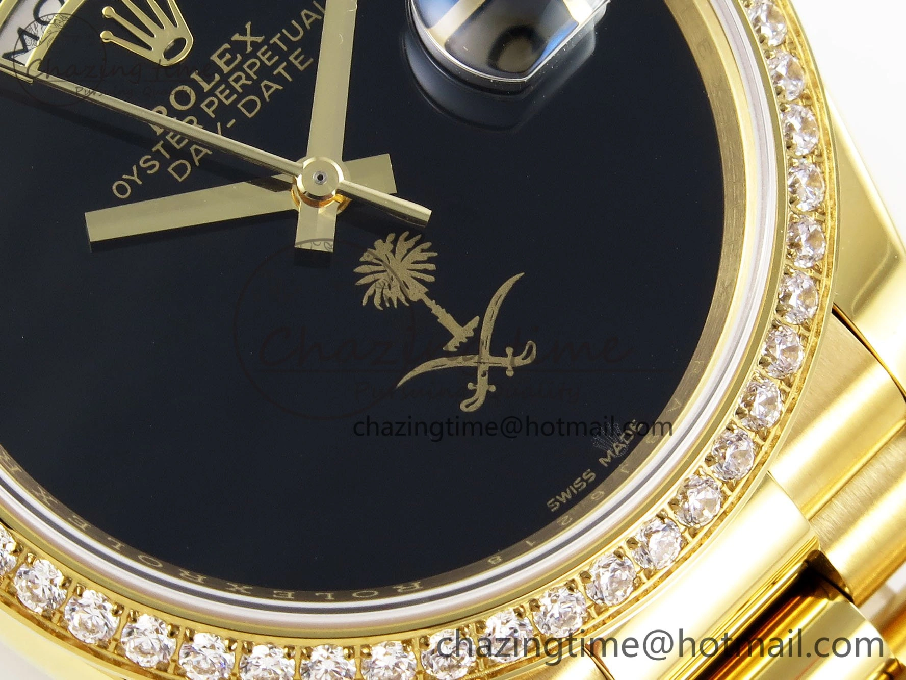 Day Date 36 YG RAF 1:1 Best Edition Black Oman Dial Diamonds Bezel on YG Bracelet A2836