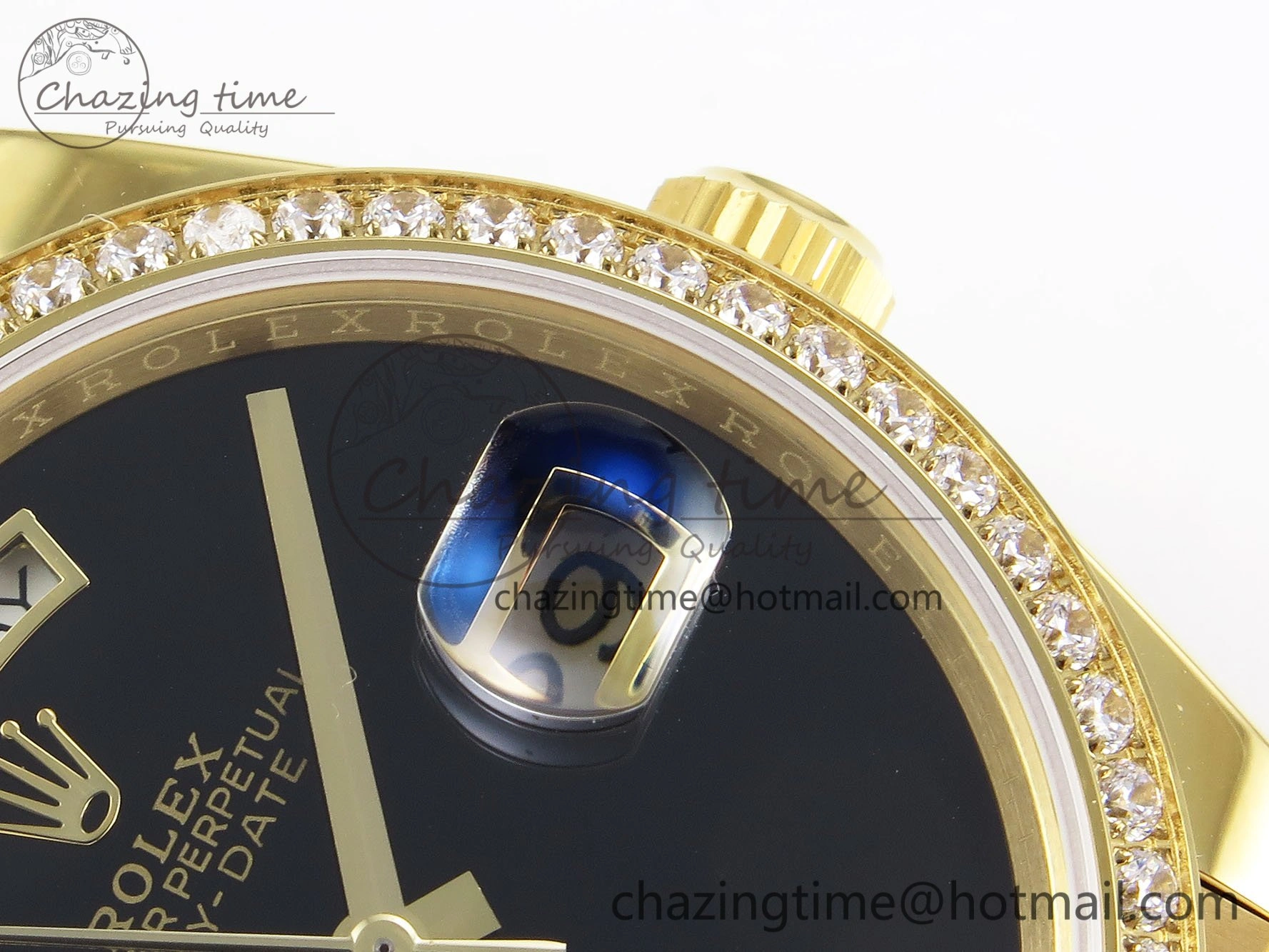 Day Date 36 YG RAF 1:1 Best Edition Black Oman Dial Diamonds Bezel on YG Bracelet A2836
