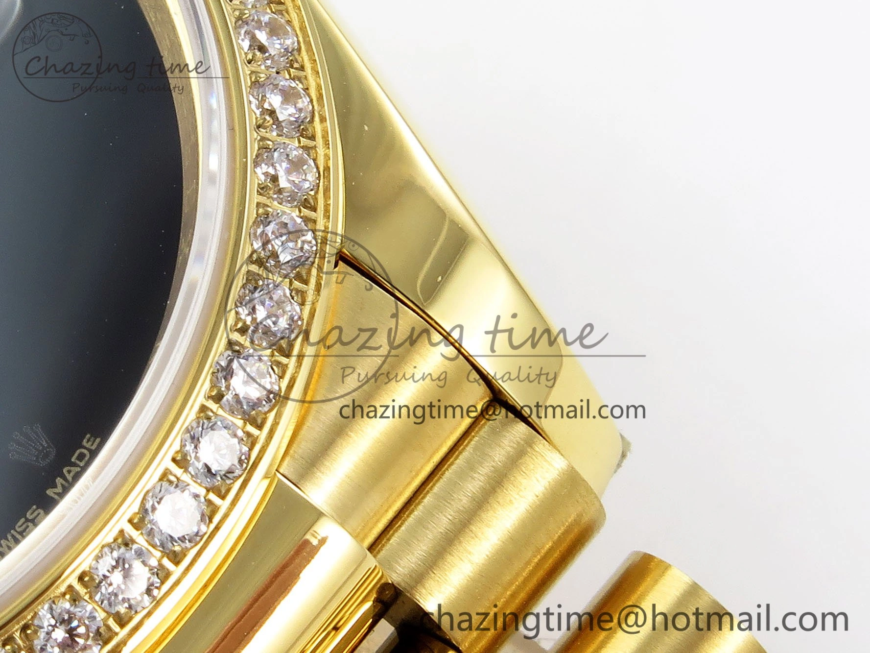 Day Date 36 YG RAF 1:1 Best Edition Black Oman Dial Diamonds Bezel on YG Bracelet A2836