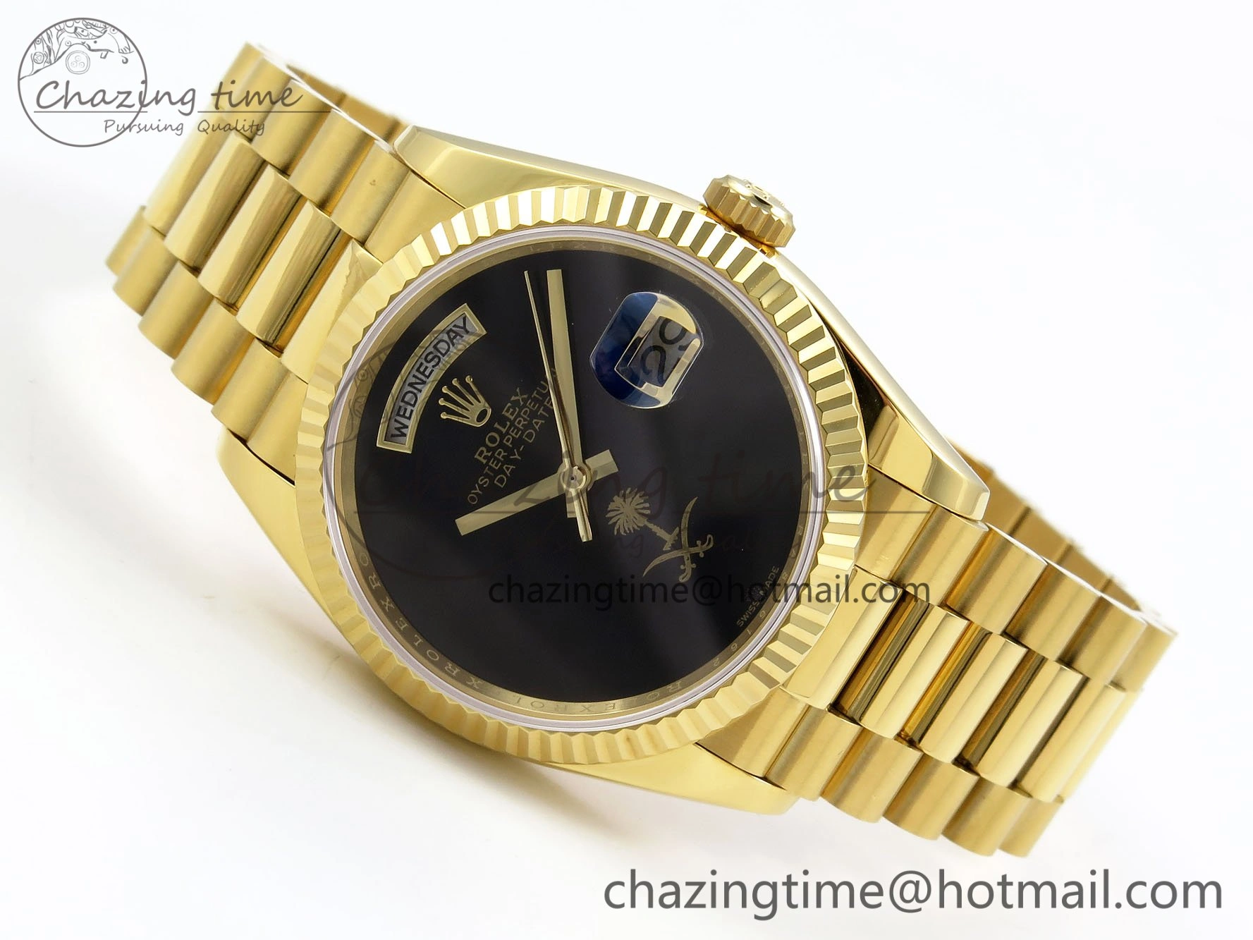 Day Date 36 YG RAF 1:1 Best Edition Black Oman Dial on YG Bracelet A2836