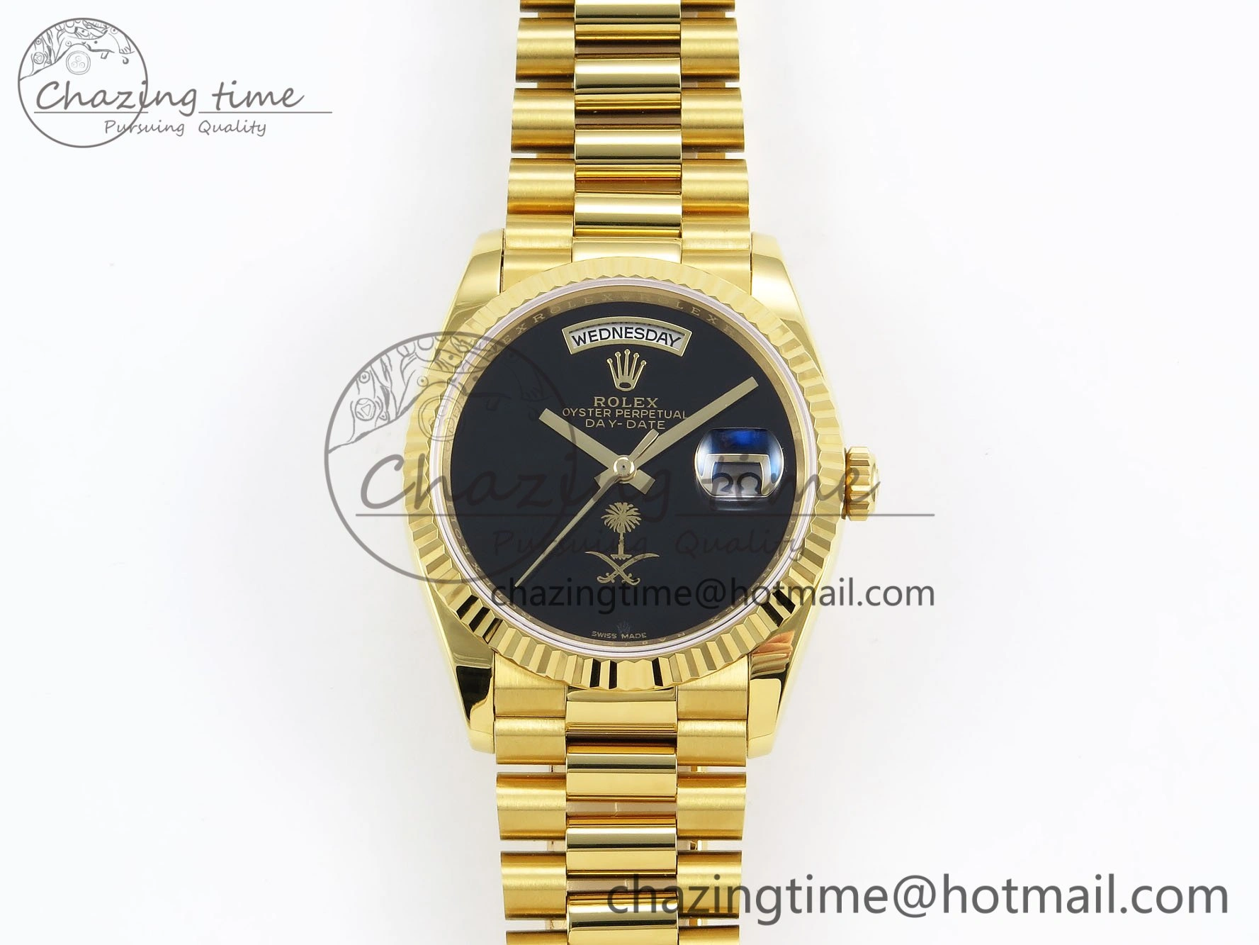 Day Date 36 YG RAF 1:1 Best Edition Black Oman Dial on YG Bracelet A2836