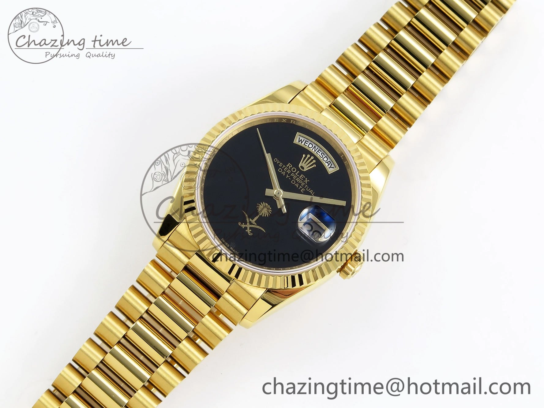 Day Date 36 YG RAF 1:1 Best Edition Black Oman Dial on YG Bracelet A2836