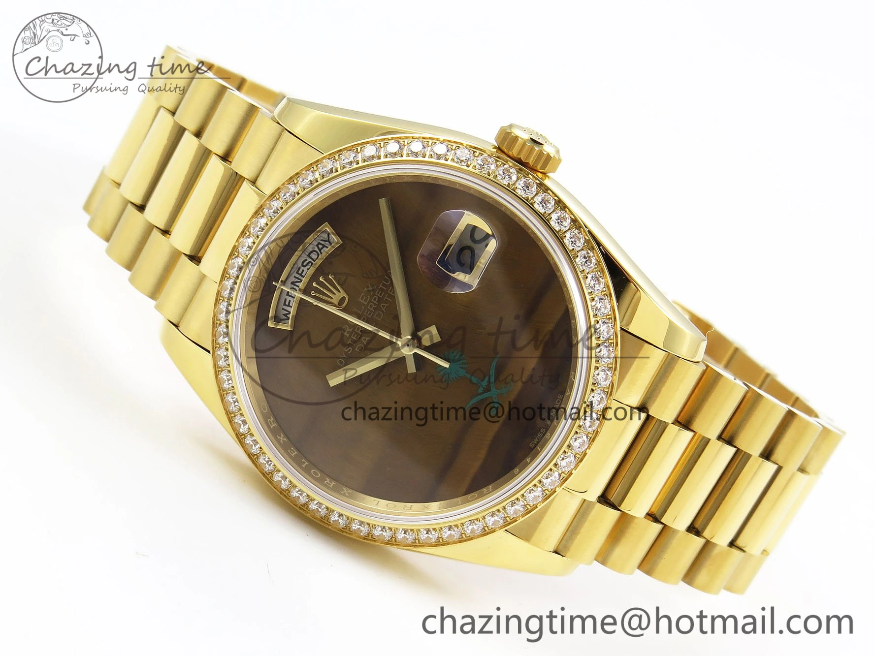 Day Date 36 YG RAF 1:1 Best Edition Brown Oman Dial Diamonds Bezel on YG Bracelet A2836