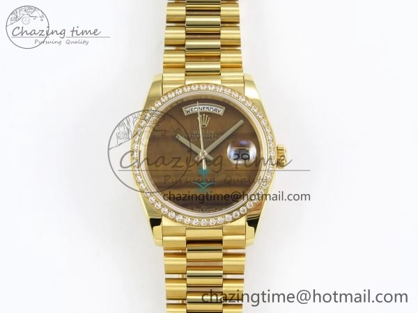 Day Date 36 YG RAF 1:1 Best Edition Brown Oman Dial Diamonds Bezel on YG Bracelet A2836