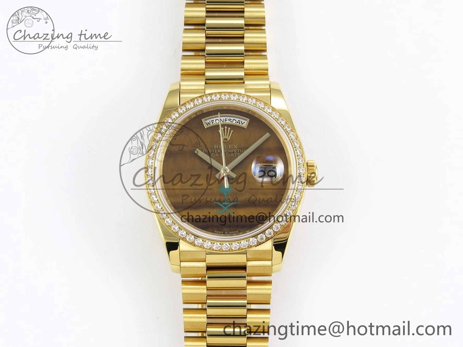 Day Date 36 YG RAF 1:1 Best Edition Brown Oman Dial Diamonds Bezel on YG Bracelet A2836