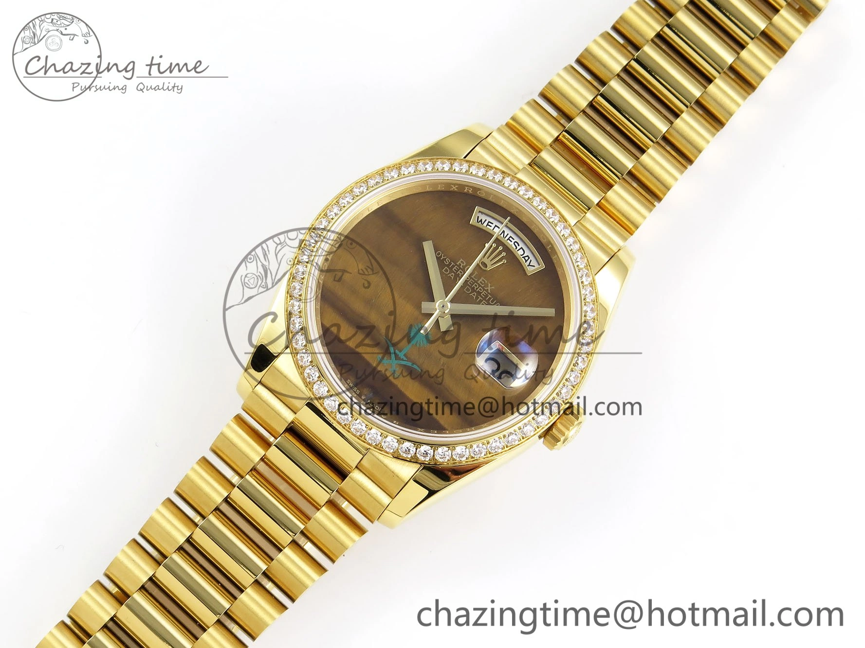 Day Date 36 YG RAF 1:1 Best Edition Brown Oman Dial Diamonds Bezel on YG Bracelet A2836