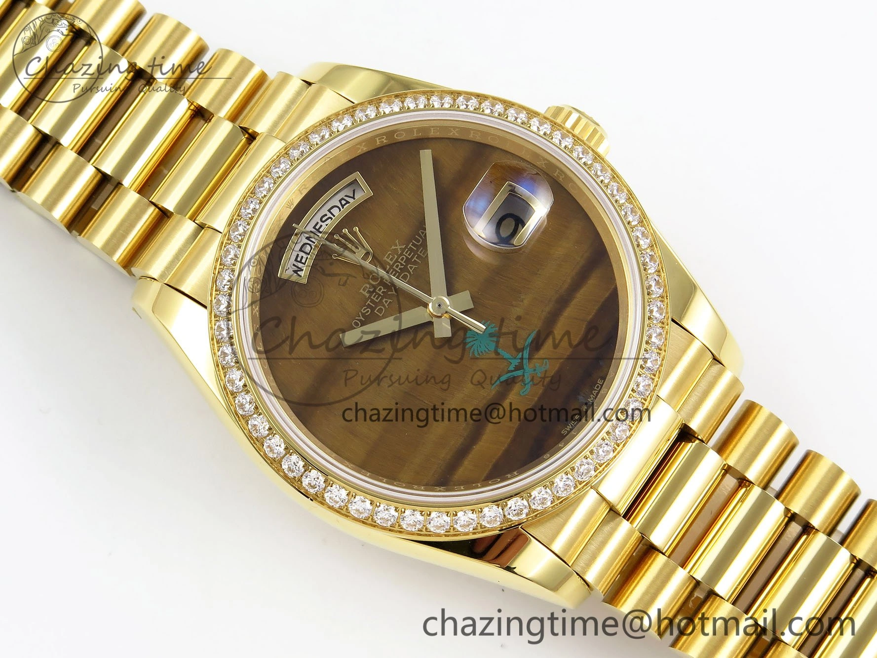 Day Date 36 YG RAF 1:1 Best Edition Brown Oman Dial Diamonds Bezel on YG Bracelet A2836