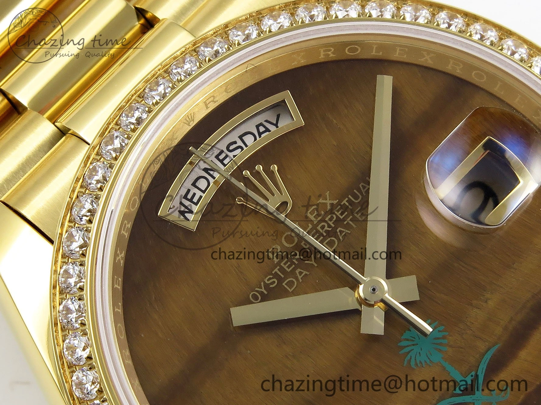 Day Date 36 YG RAF 1:1 Best Edition Brown Oman Dial Diamonds Bezel on YG Bracelet A2836