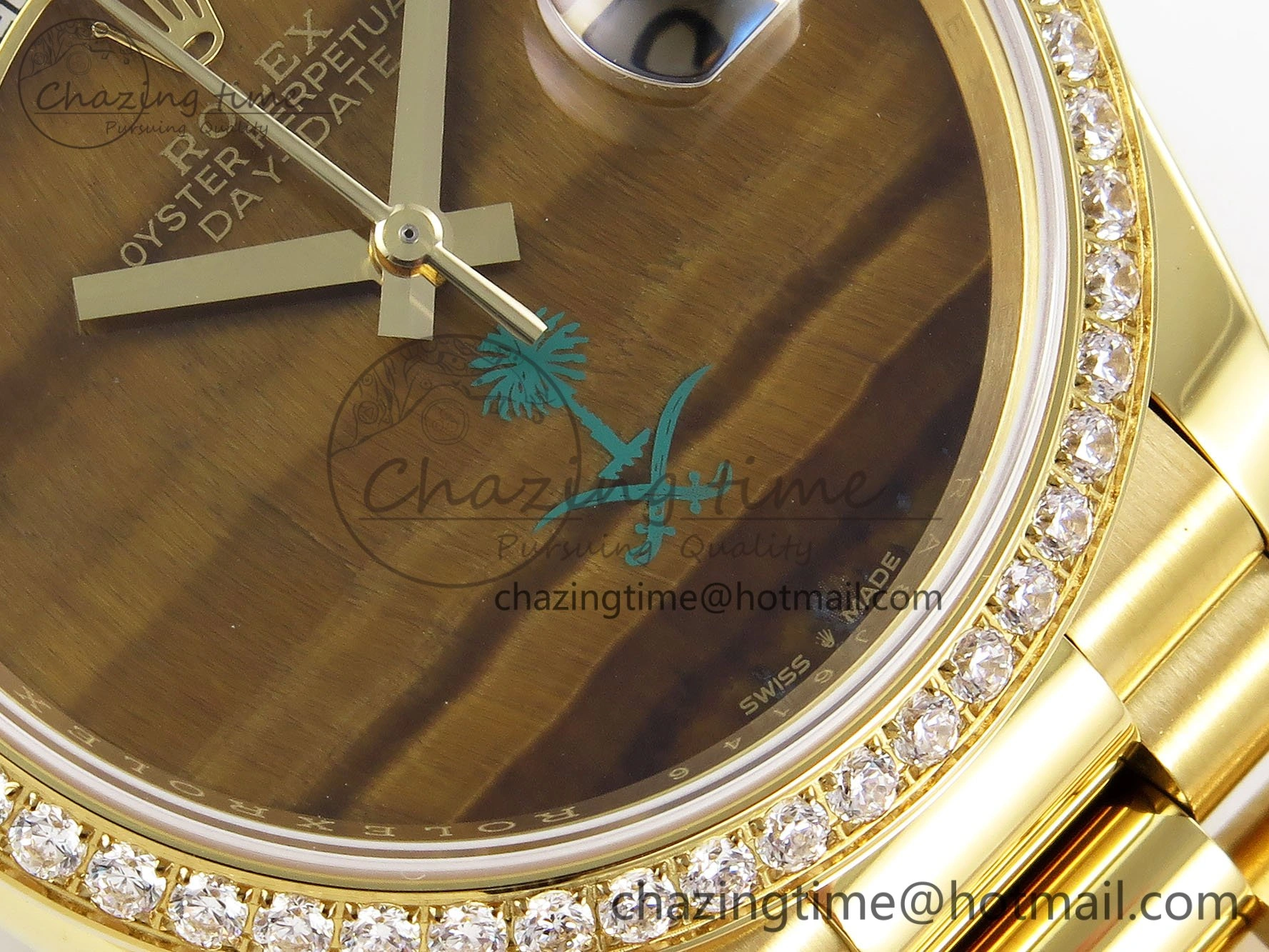 Day Date 36 YG RAF 1:1 Best Edition Brown Oman Dial Diamonds Bezel on YG Bracelet A2836