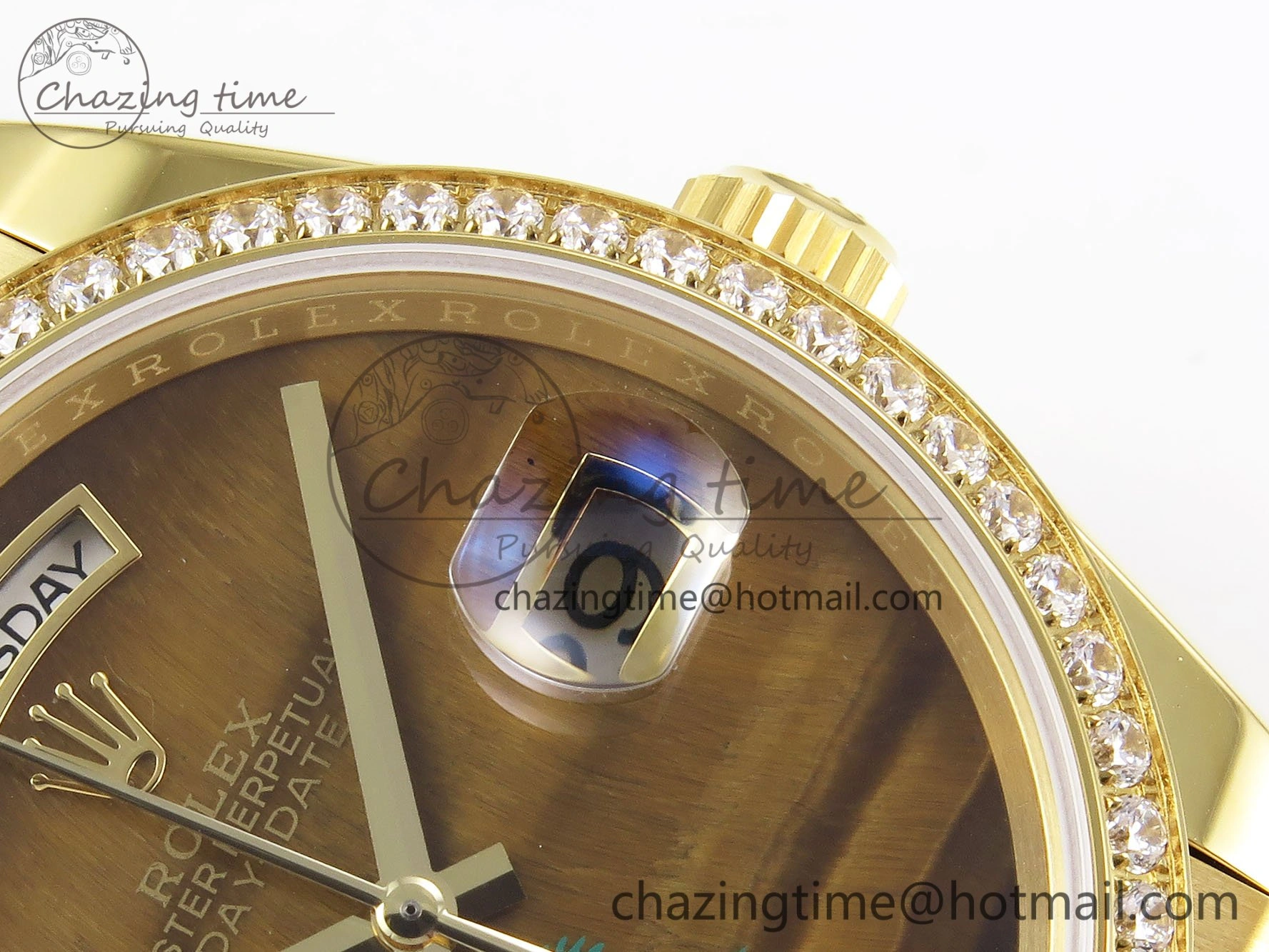 Day Date 36 YG RAF 1:1 Best Edition Brown Oman Dial Diamonds Bezel on YG Bracelet A2836