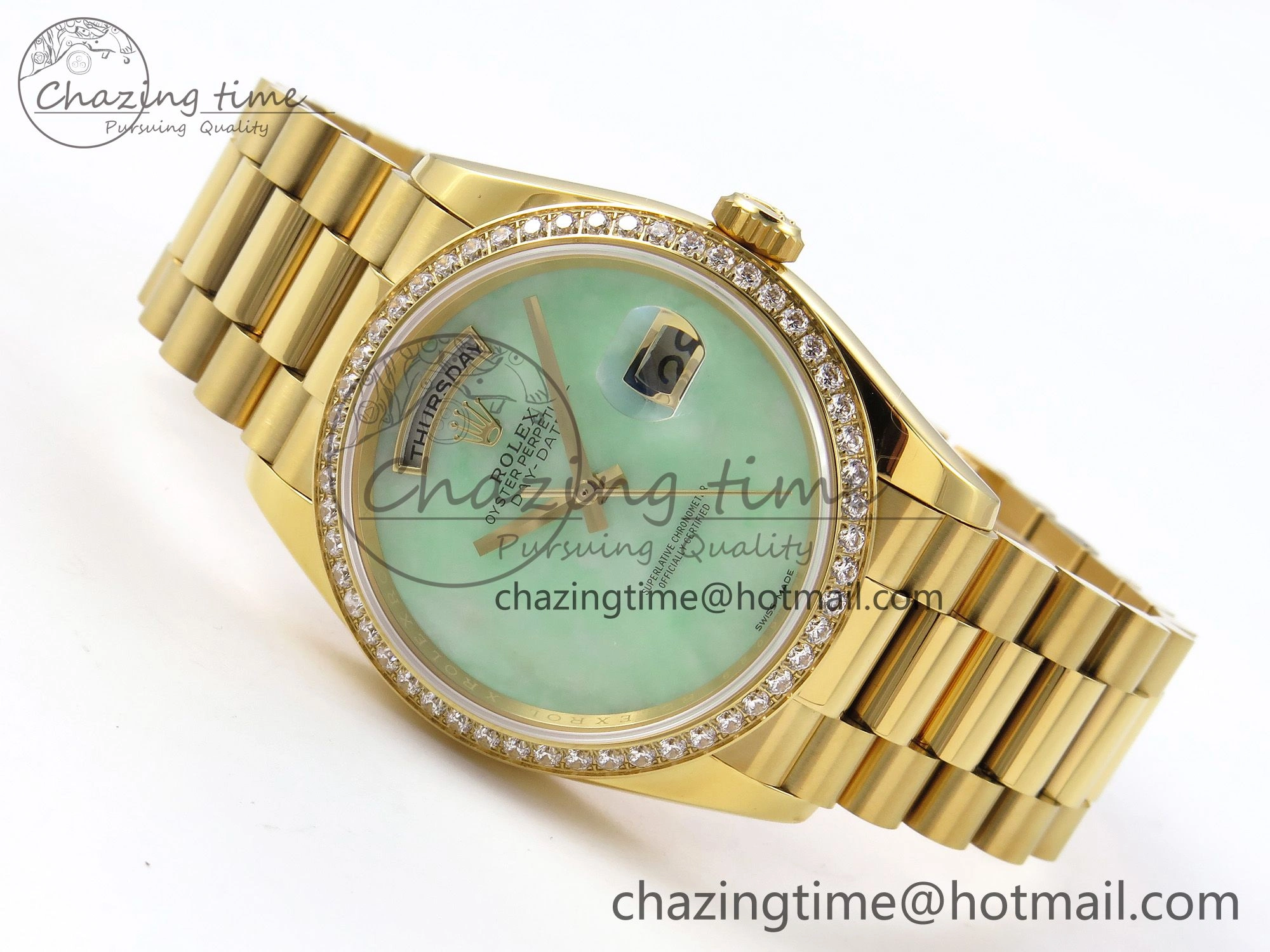 Day Date 36 YG RAF 1:1 Best Edition Green Stone Dial Diamonds Bezel on YG Bracelet A2836