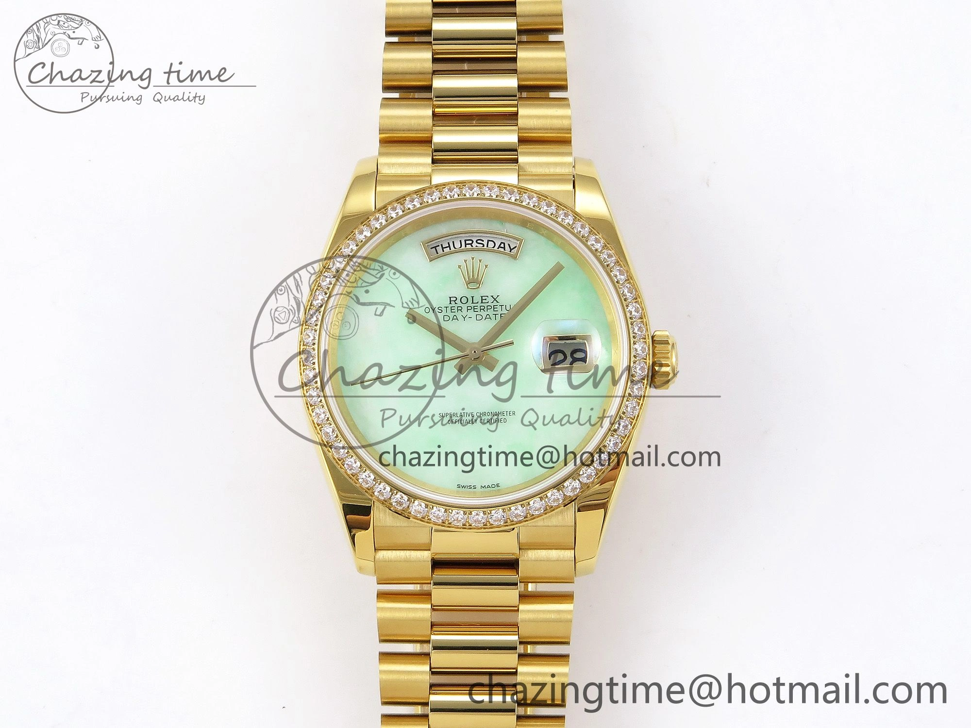 Day Date 36 YG RAF 1:1 Best Edition Green Stone Dial Diamonds Bezel on YG Bracelet A2836
