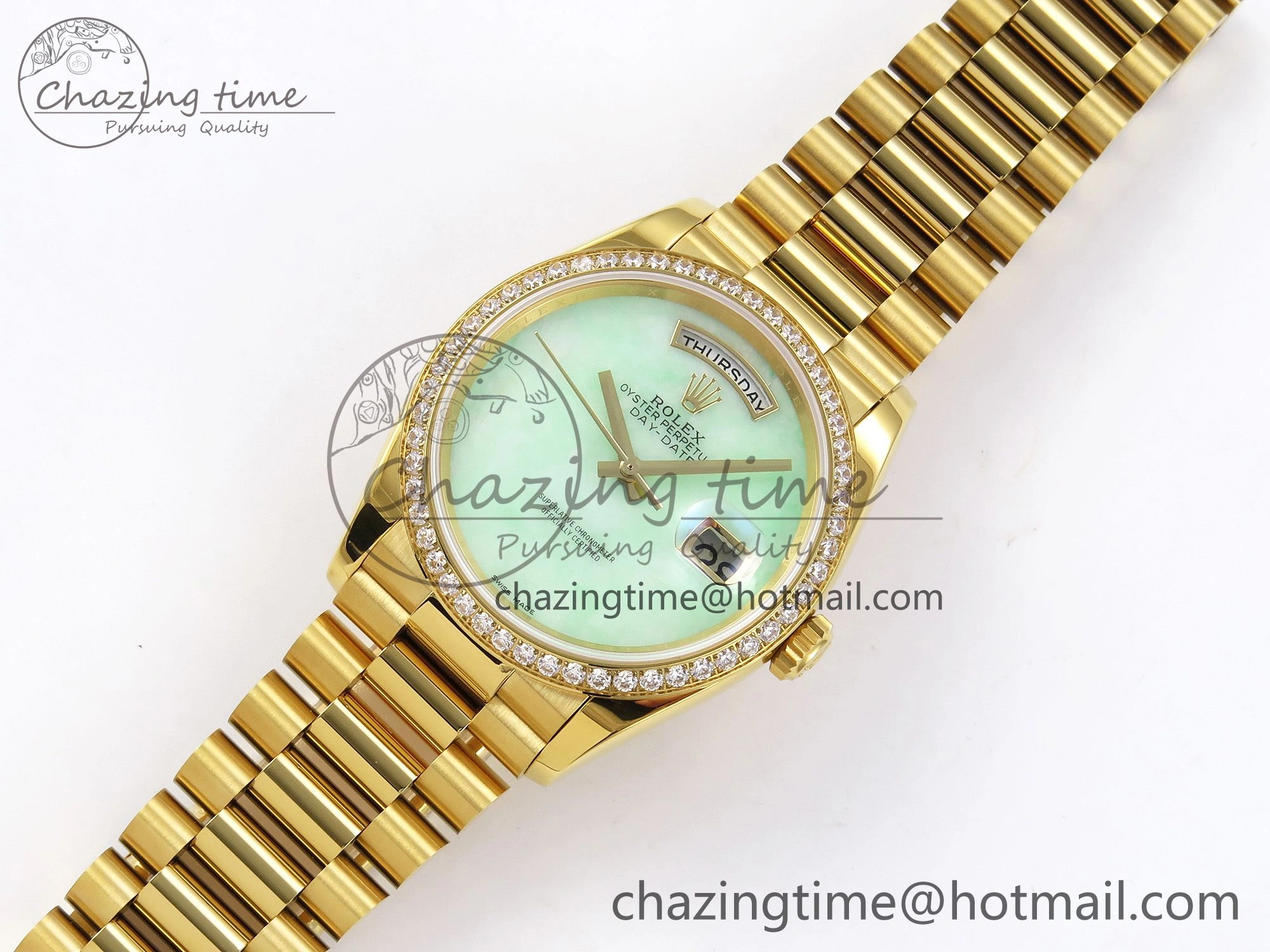 Day Date 36 YG RAF 1:1 Best Edition Green Stone Dial Diamonds Bezel on YG Bracelet A2836