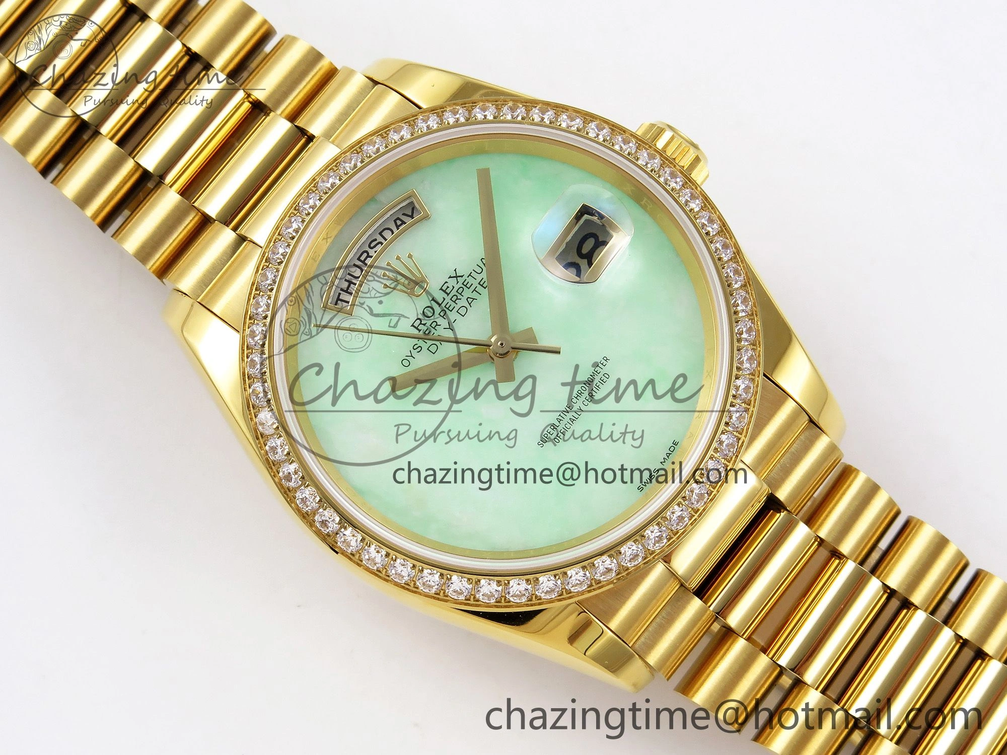 Day Date 36 YG RAF 1:1 Best Edition Green Stone Dial Diamonds Bezel on YG Bracelet A2836