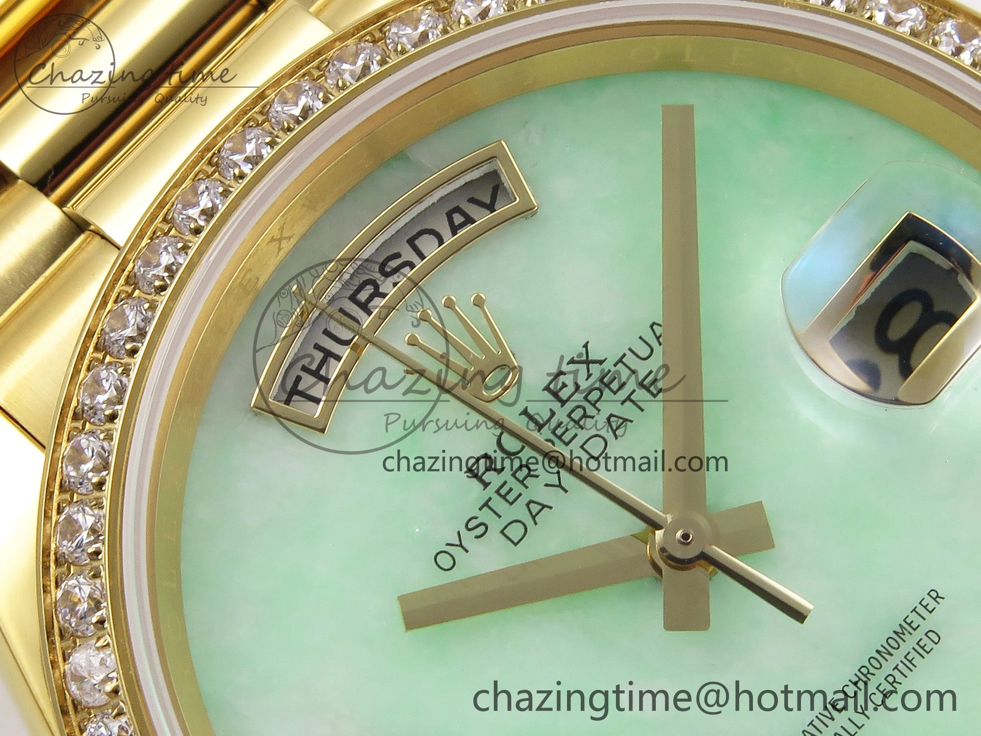 Day Date 36 YG RAF 1:1 Best Edition Green Stone Dial Diamonds Bezel on YG Bracelet A2836