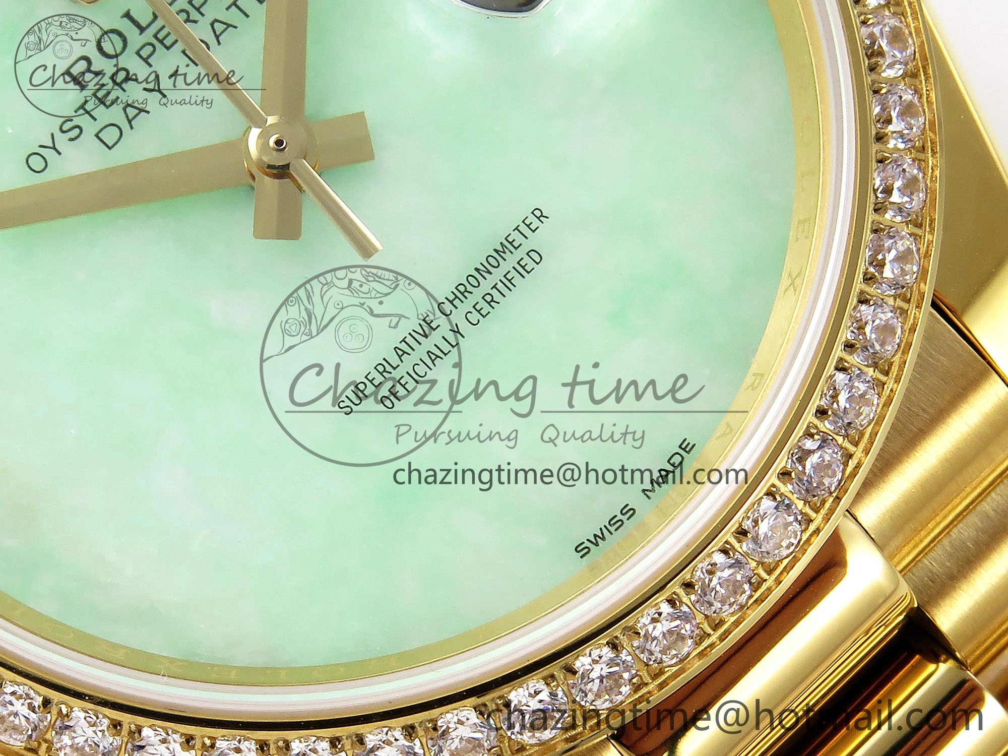 Day Date 36 YG RAF 1:1 Best Edition Green Stone Dial Diamonds Bezel on YG Bracelet A2836