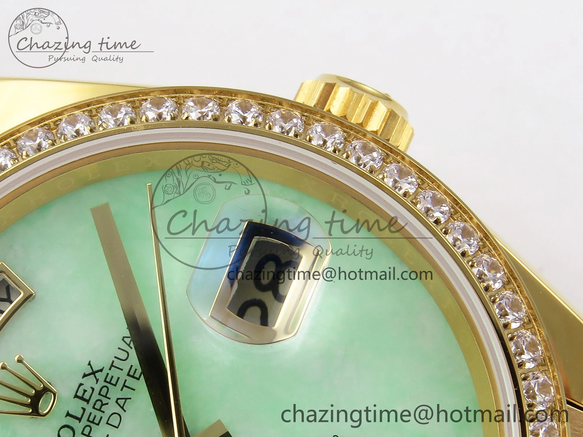 Day Date 36 YG RAF 1:1 Best Edition Green Stone Dial Diamonds Bezel on YG Bracelet A2836