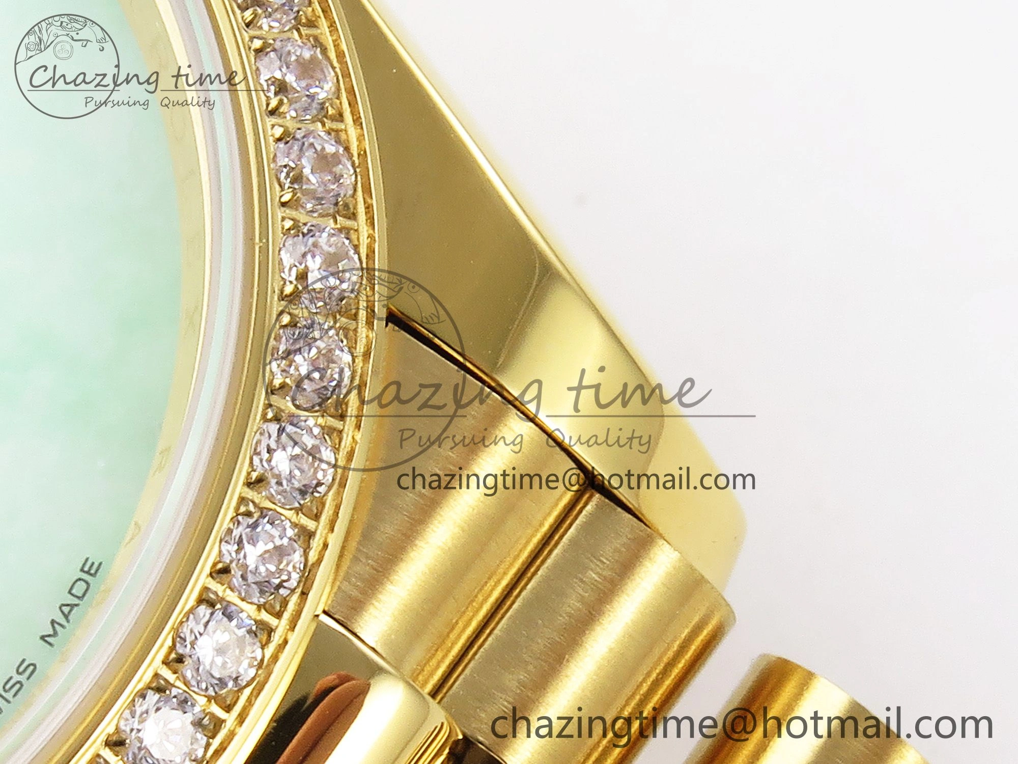 Day Date 36 YG RAF 1:1 Best Edition Green Stone Dial Diamonds Bezel on YG Bracelet A2836